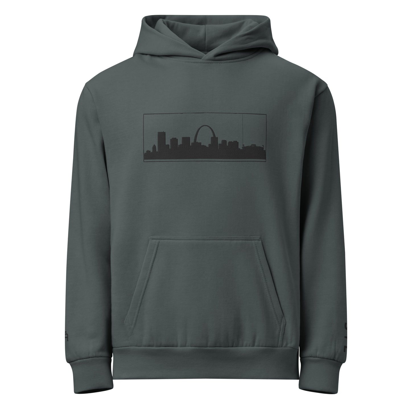 Midnight navy St. Louis Edition 10oz heavyweight urban hoodie featuring Gateway Arch embroidery and structured Midwest grit | Our City | An Athlete Trains