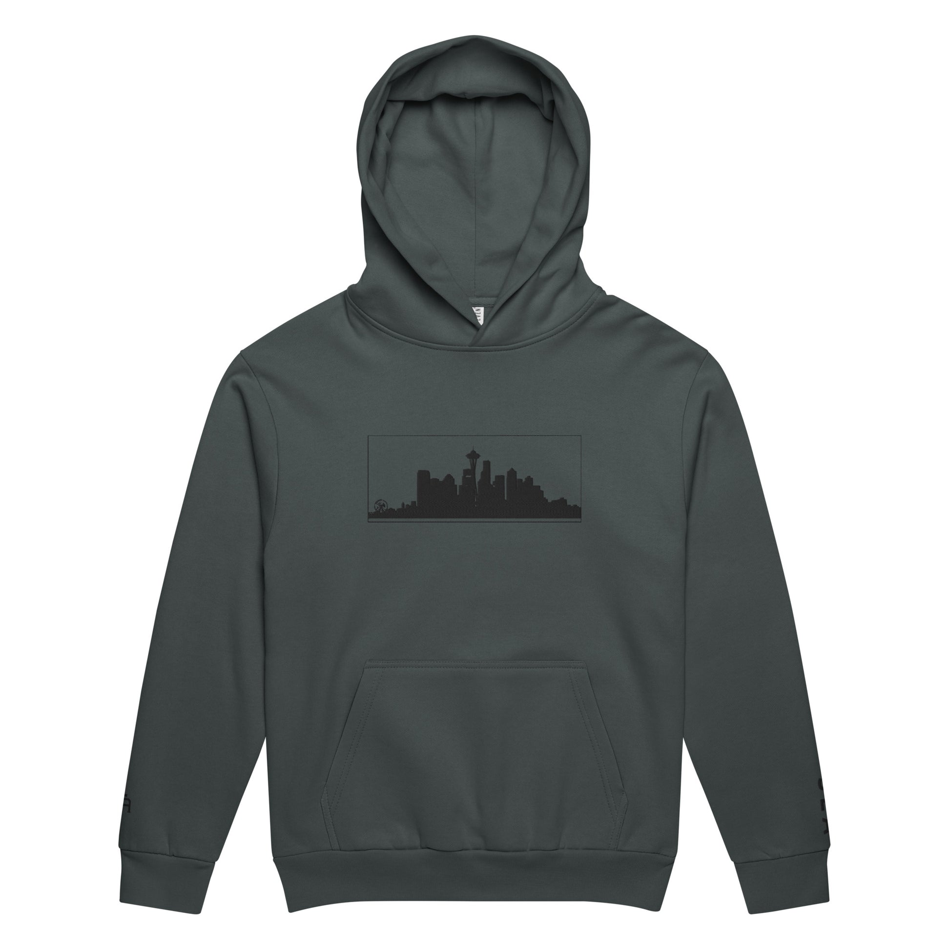 Midnight navySeattle Edition 10oz heavyweight urban hoodie featuring Space Needle skyline embroidery and structured PNW style | Our City | An Athlete Trains