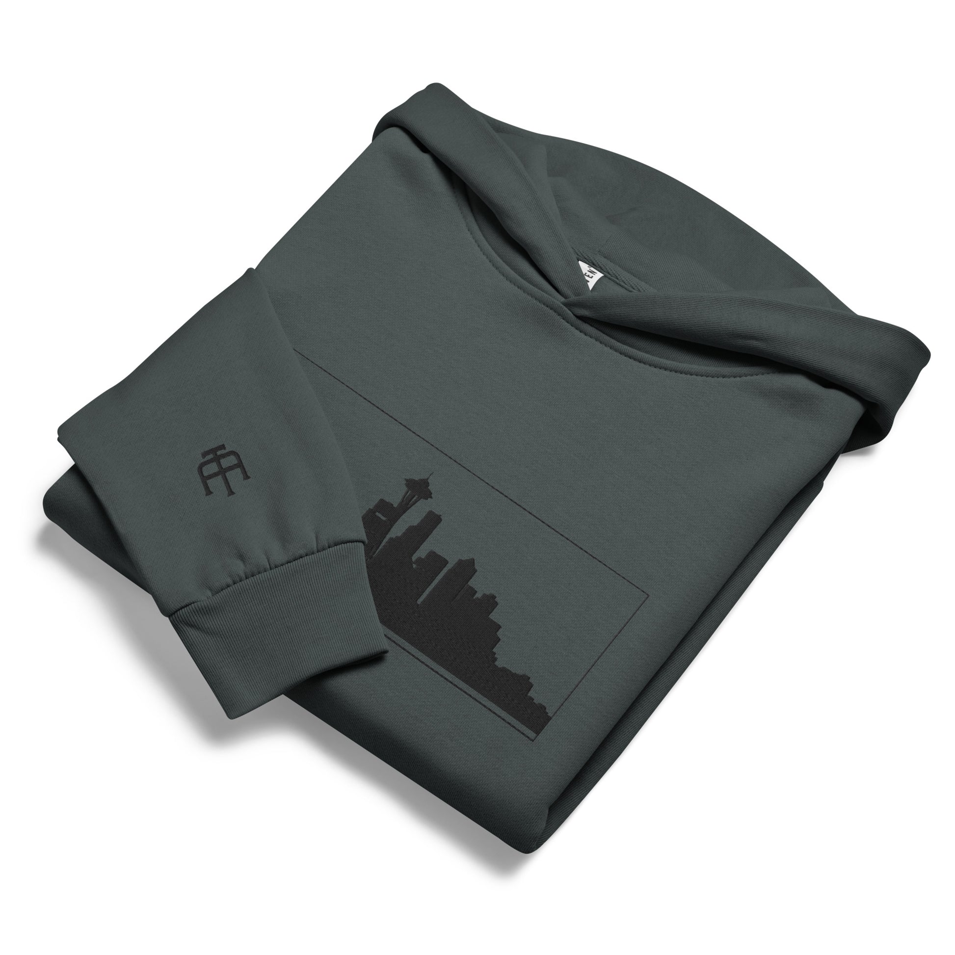 Midnight navySeattle Edition 10oz heavyweight urban hoodie featuring Space Needle skyline embroidery and structured PNW style | Our City | An Athlete Trains