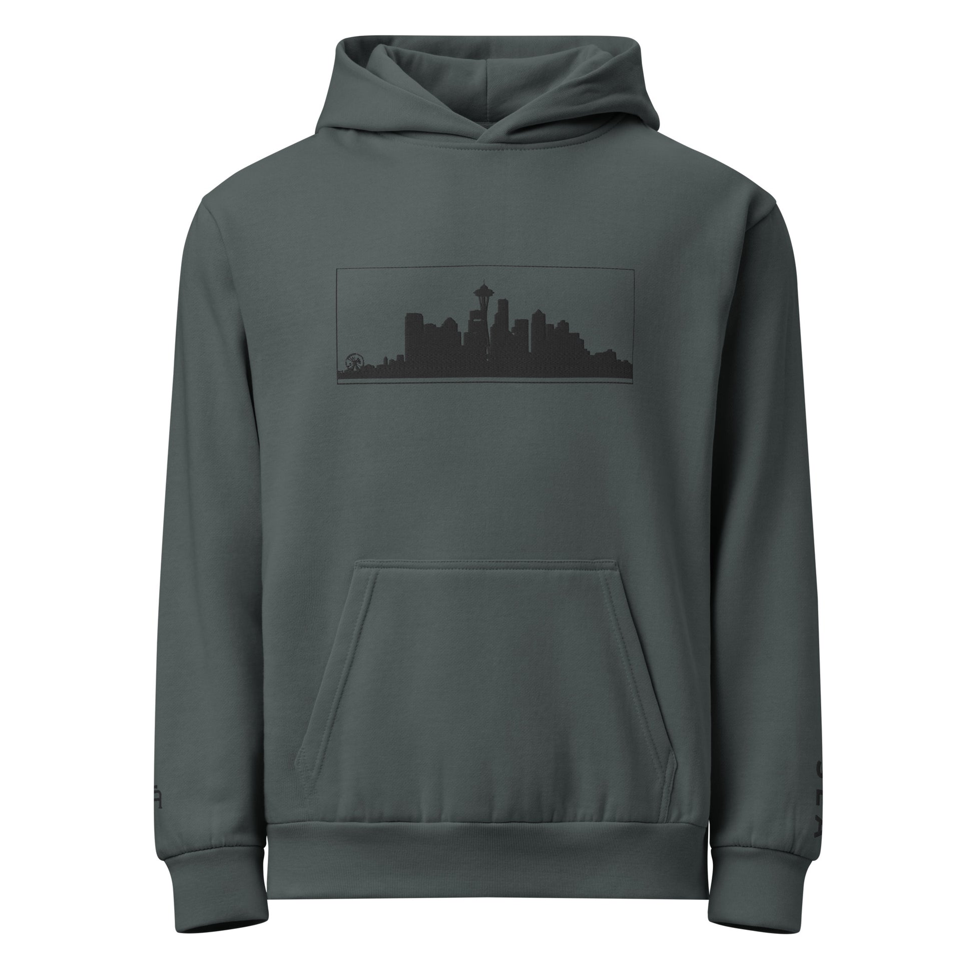 Midnight navySeattle Edition 10oz heavyweight urban hoodie featuring Space Needle skyline embroidery and structured PNW style | Our City | An Athlete Trains