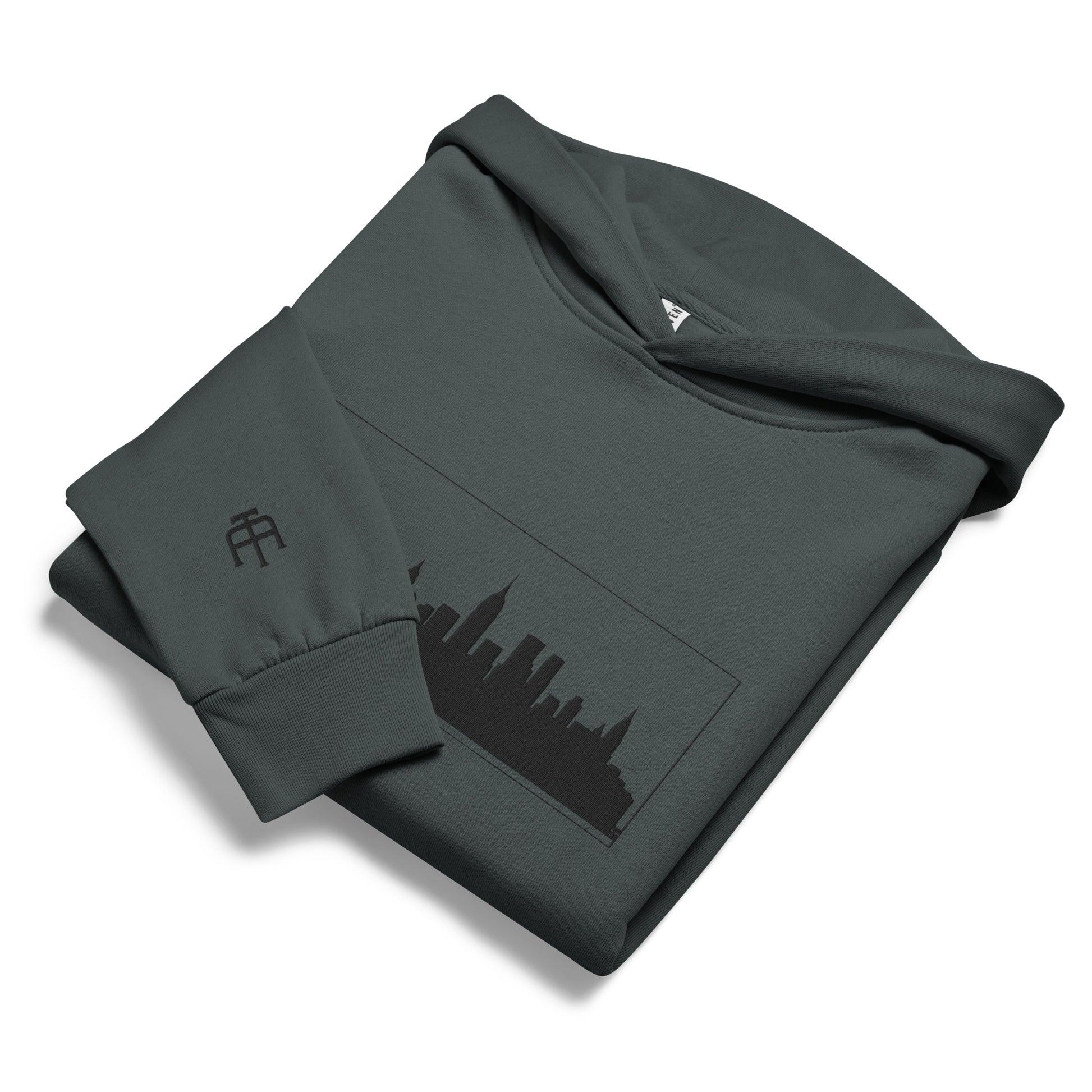 Midnight navy New York Edition 10oz heavyweight urban hoodie with boxy fit and embroidered NYC skyline | Our City | An Athlete Trains