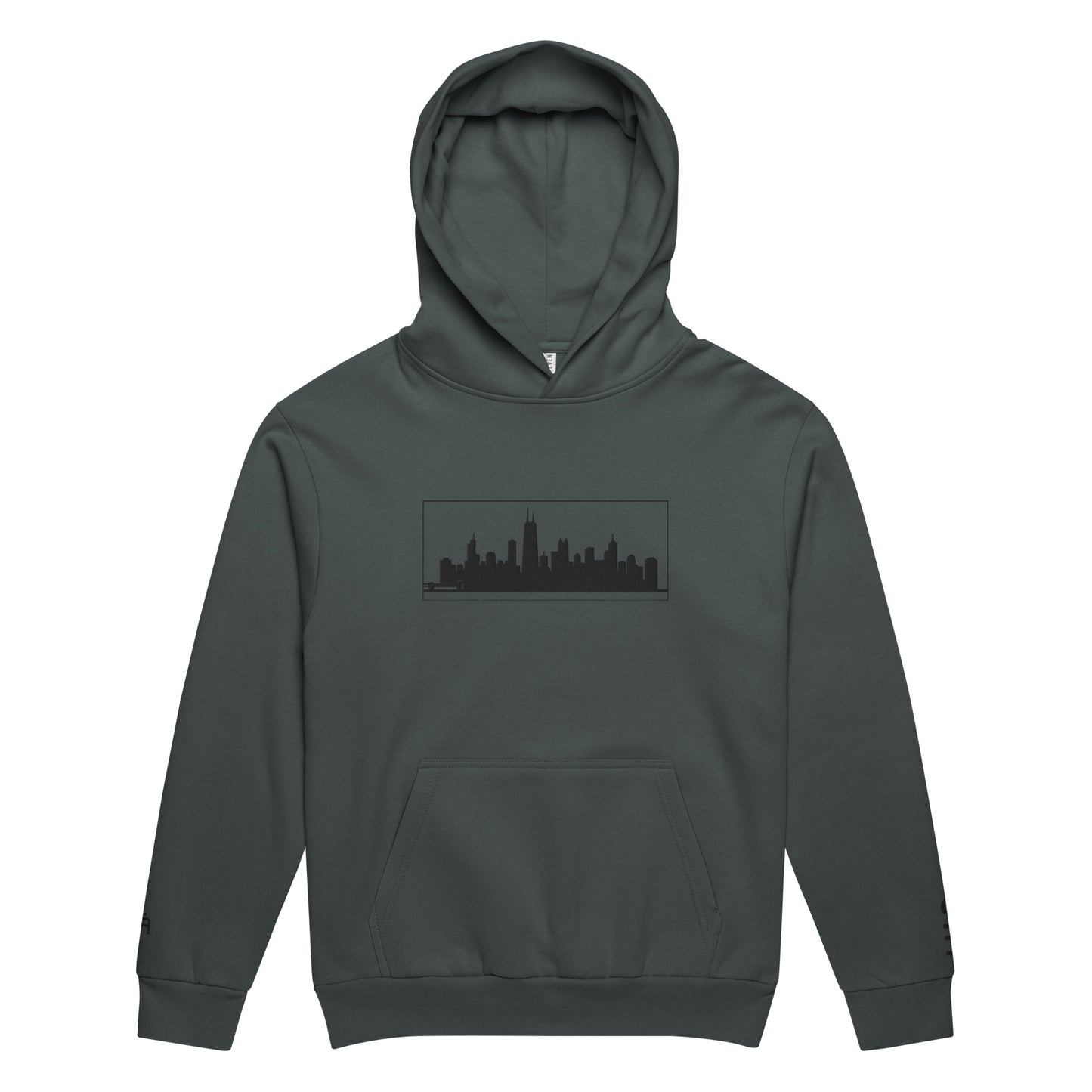 Midnight navy color Chicago Edition heavyweight urban hoodie featuring 10oz fleece and high-density Chicago skyline embroidery | Our City | An Athlete Trains