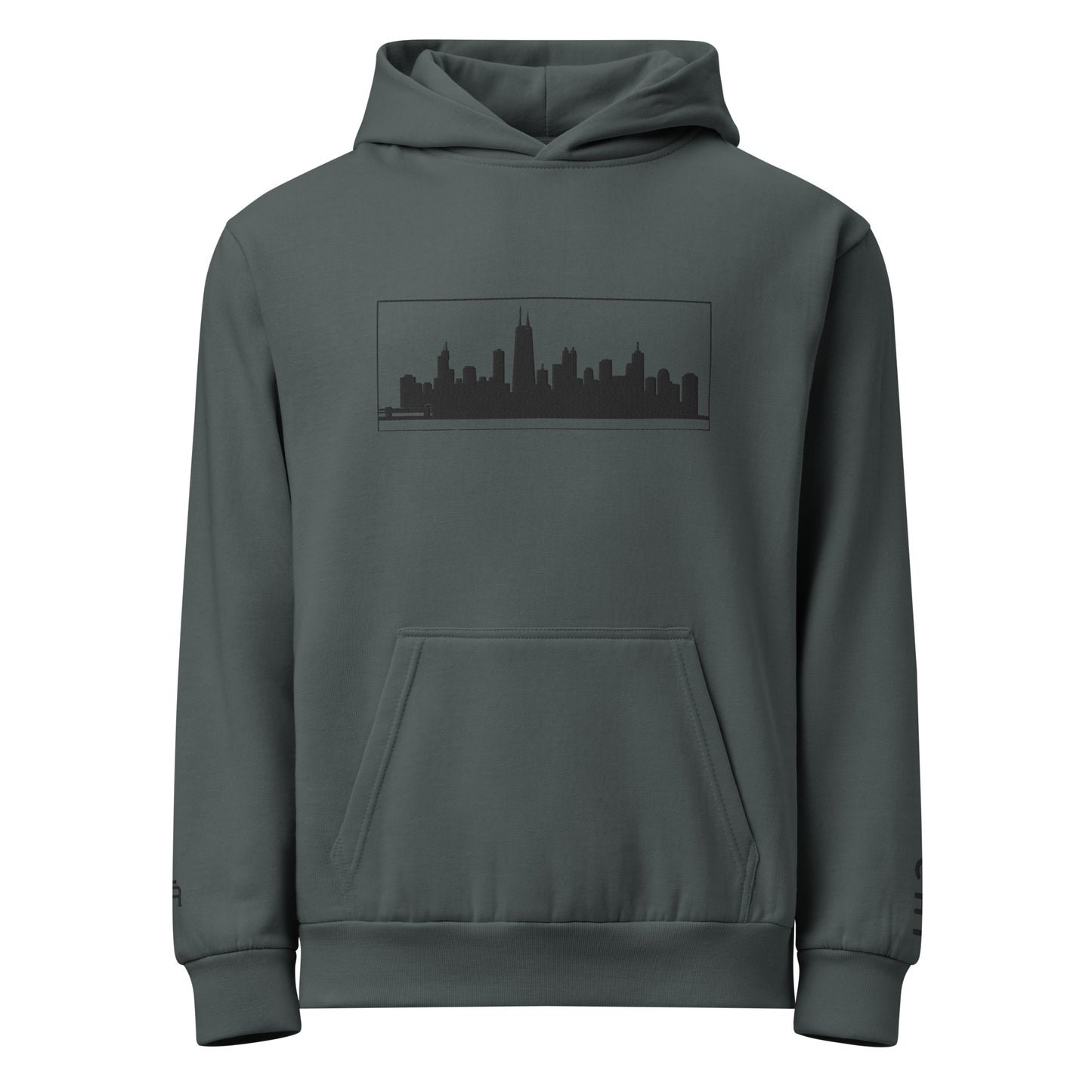 Midnight navy color Chicago Edition heavyweight urban hoodie featuring 10oz fleece and high-density Chicago skyline embroidery | Our City | An Athlete Trains