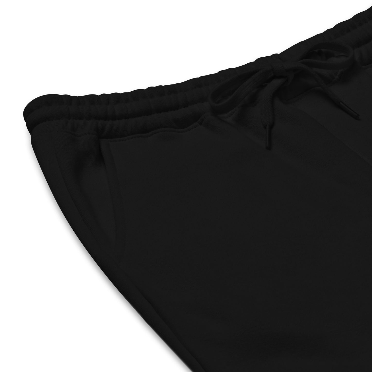 Men's relaxed fleece shorts with jersey-lined pockets in black with elastic waistband and drawstring - An Athlete Trains.