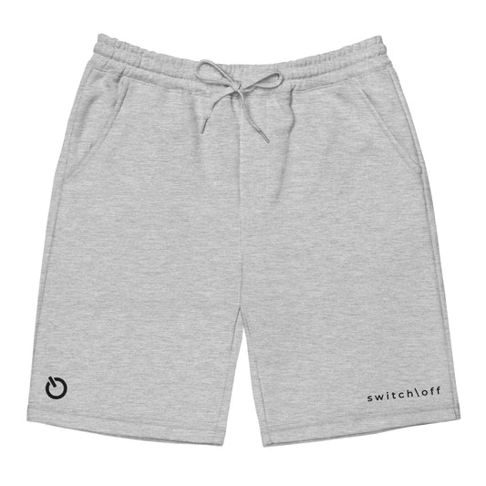 Men's relaxed fleece shorts with jersey-lined pockets in gray with black switch\off embroidery - An Athlete Trains.