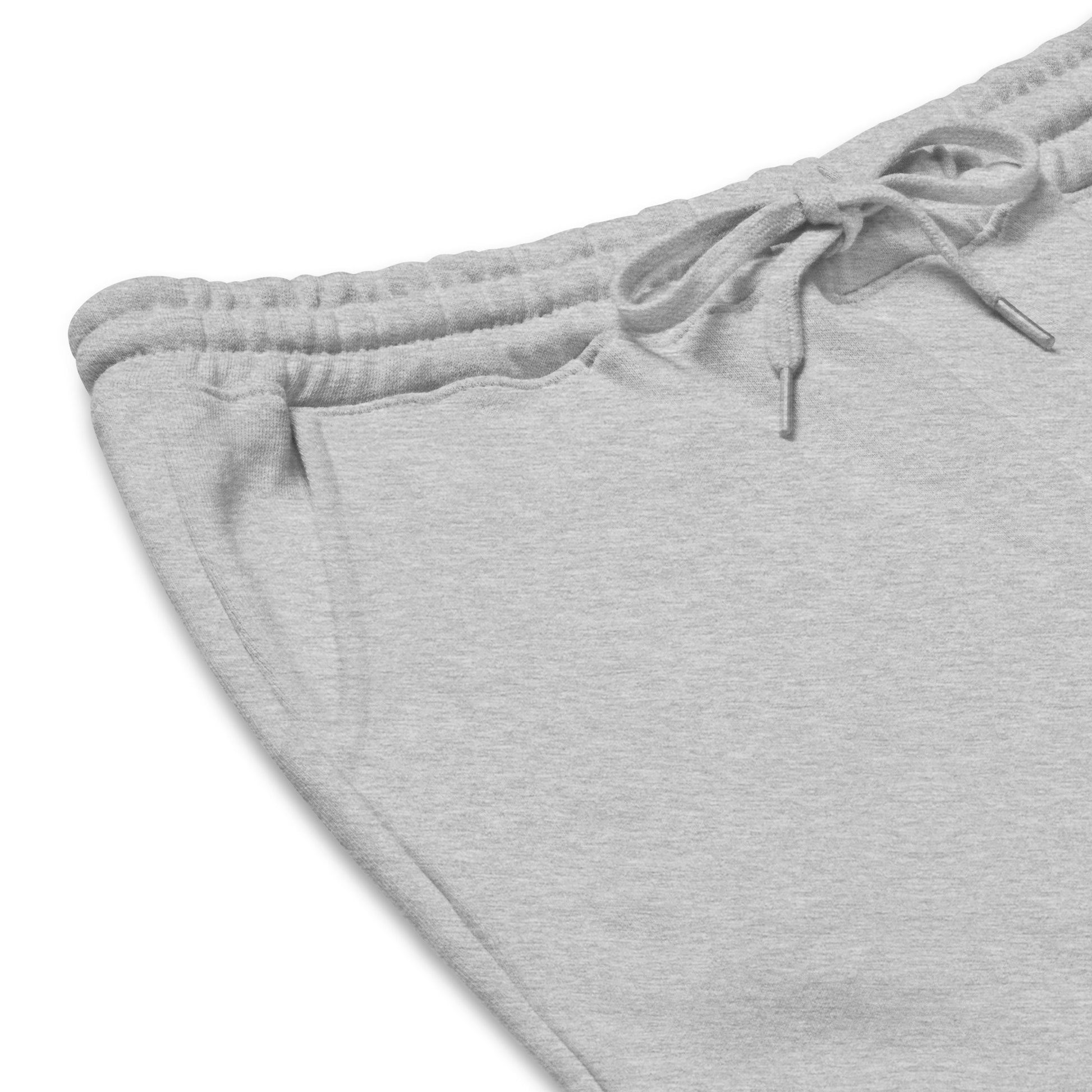 Men's relaxed fleece shorts with jersey-lined pockets in gray with elastic waistband and drawstring - An Athlete Trains.