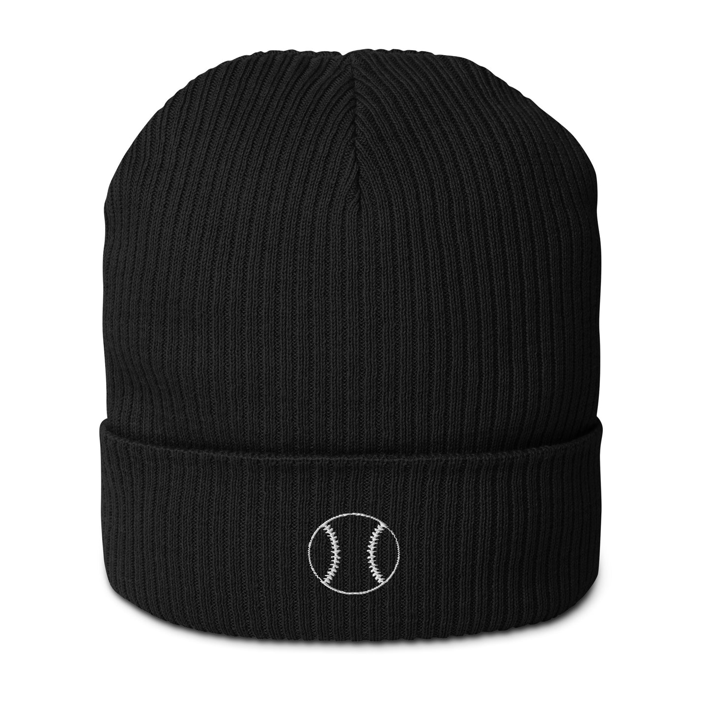Baseball Edition organic ribbed beanie in black made from 100% natural cotton | Our Game | An Athlete Trains