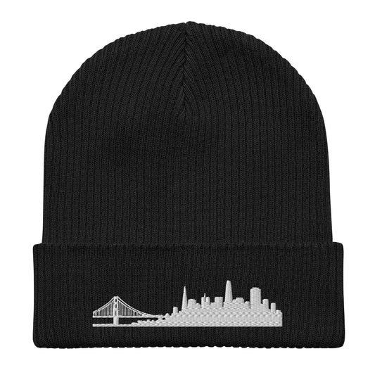 San Francisco Edition Organic Ribbed Beanie in black with premium white embroidery | Our City | An Athlete Trains