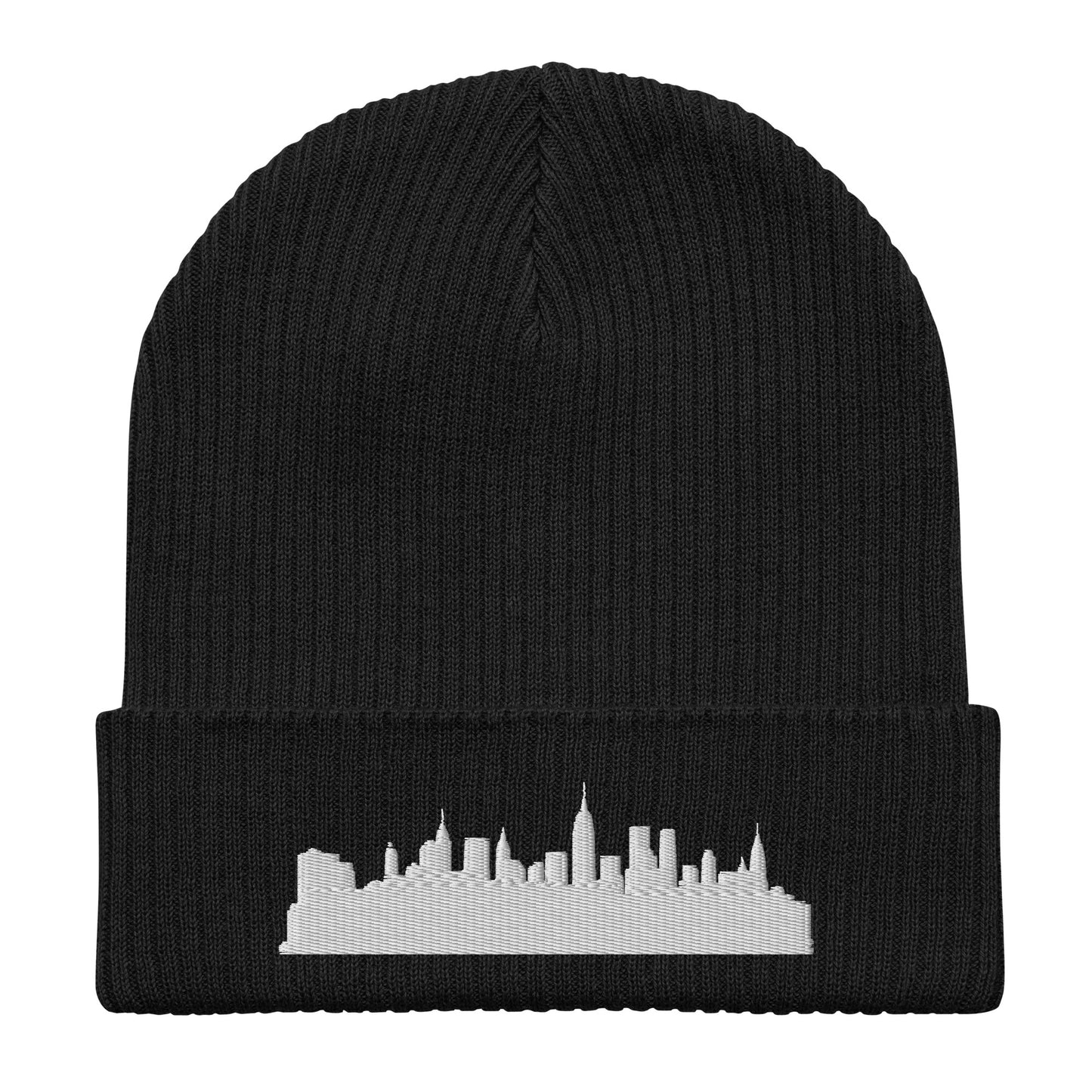 New York Edition Organic Ribbed Beanie in black with premium white embroidery | Our City | An Athlete Trains