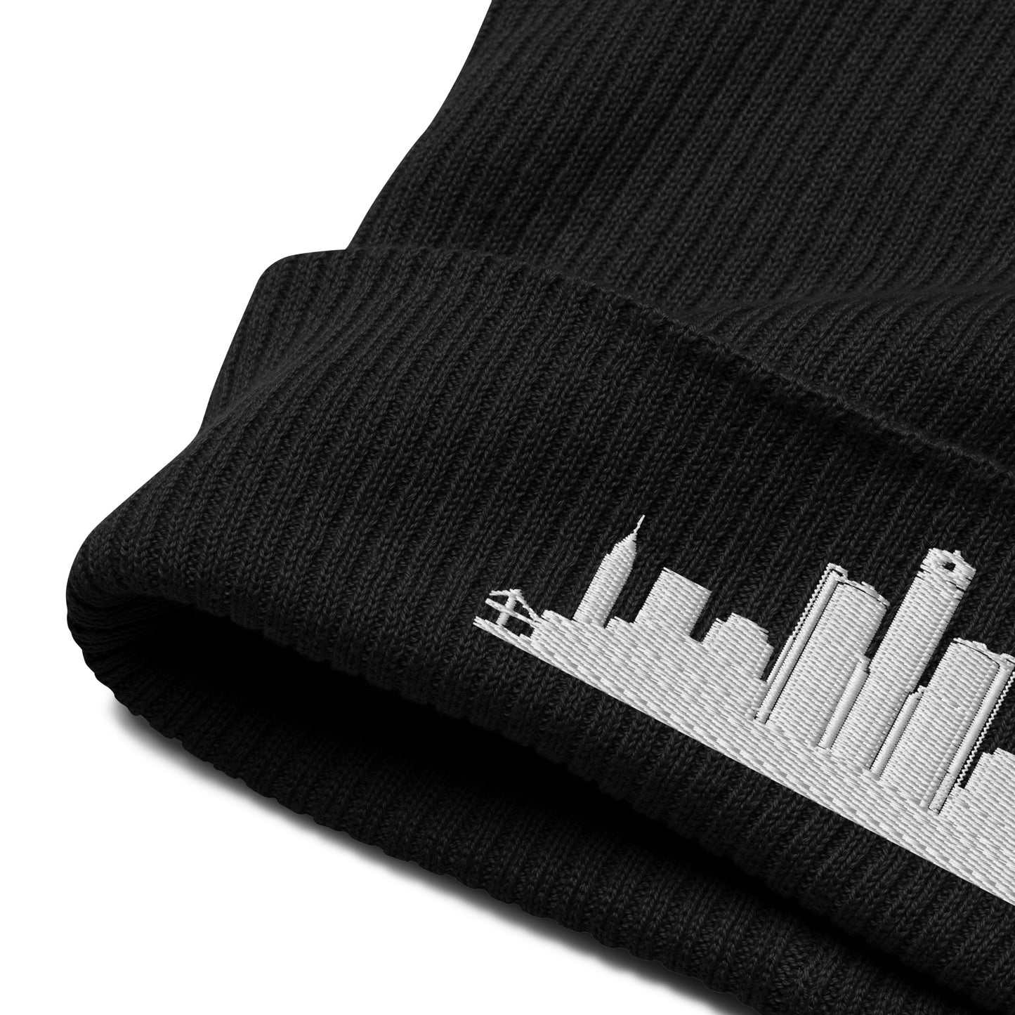 Detroit Edition Organic Ribbed Beanie in black with premium white embroidery | Our City | An Athlete Trains