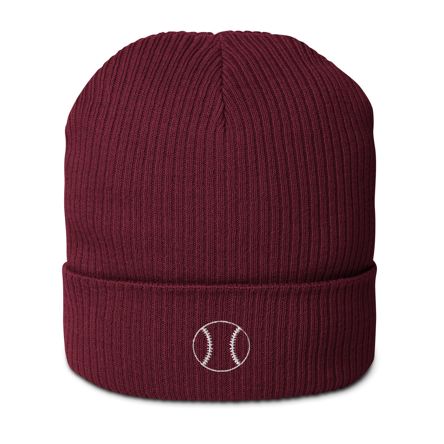 Baseball Edition organic ribbed beanie in maroon made from 100% natural cotton | Our Game | An Athlete Trains