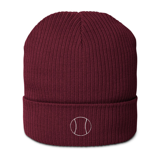 Tennis Edition organic ribbed beanie in burgundy made from 100% natural cotton — Our Game collection by An Athlete Trains