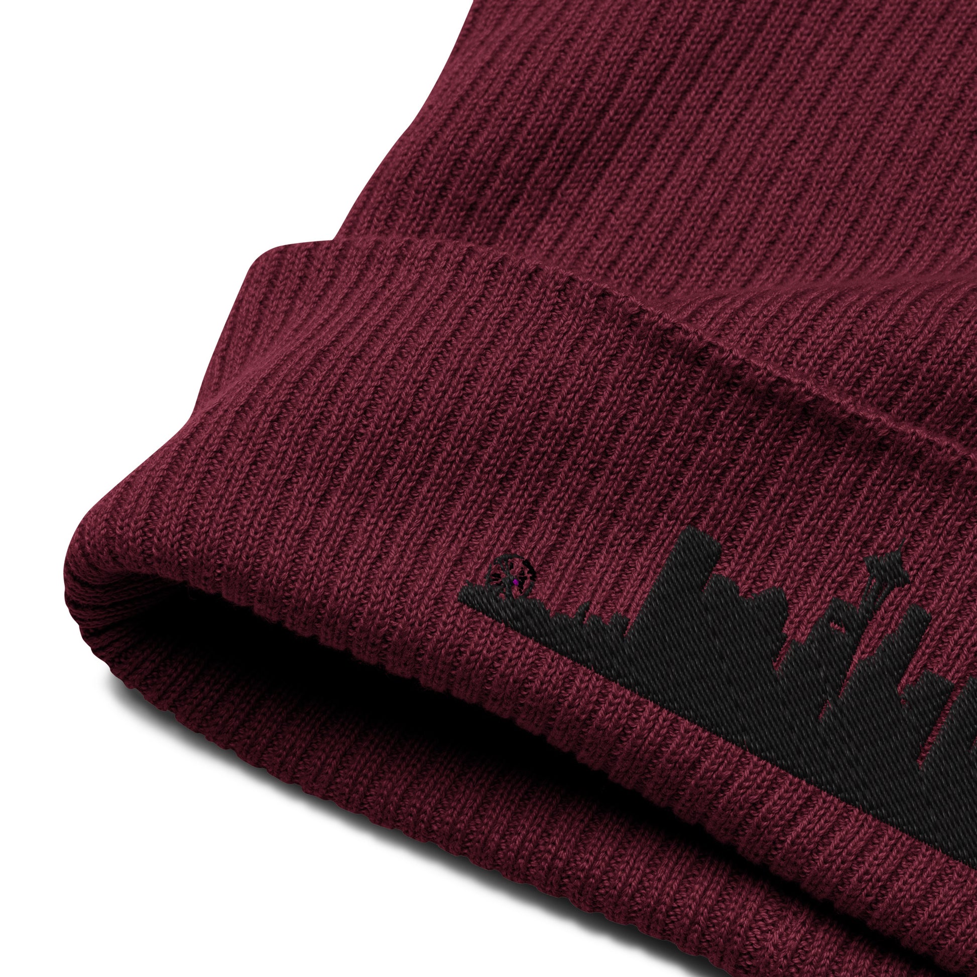 Seattle Edition Organic Ribbed Beanie in burgundy with premium black embroidery | Our City | An Athlete Trains