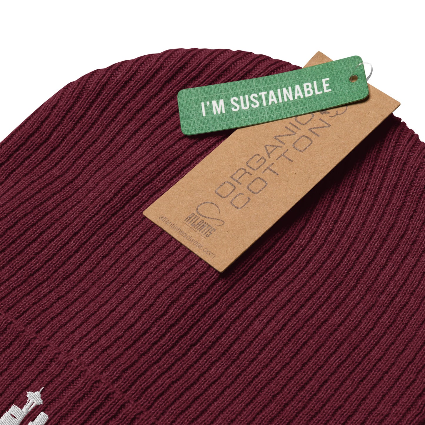 Seattle Edition Organic Ribbed Beanie in burgundy with premium white embroidery | Our City | An Athlete Trains