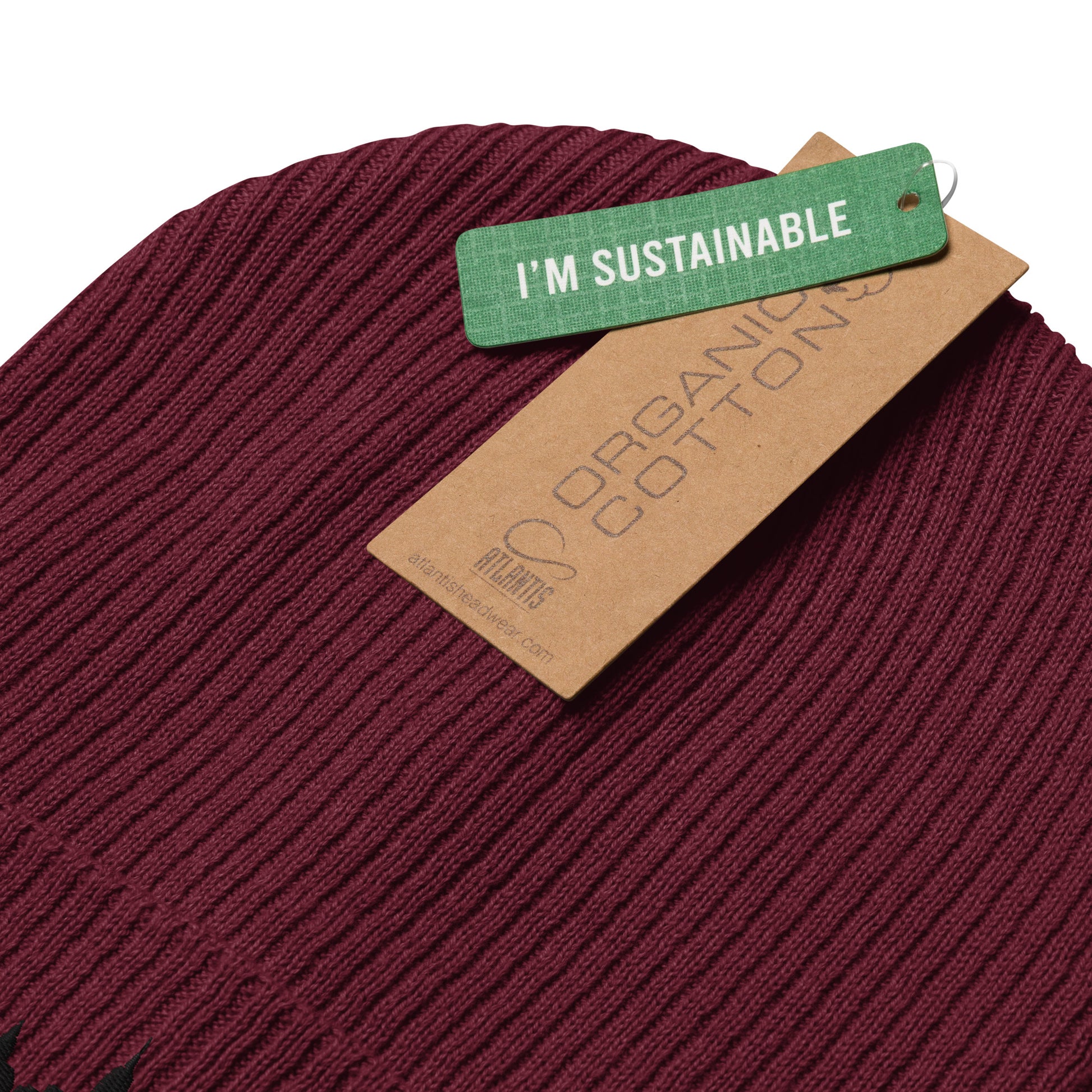 New York Edition Organic Ribbed Beanie in burgundy with premium black embroidery | Our City | An Athlete Trains