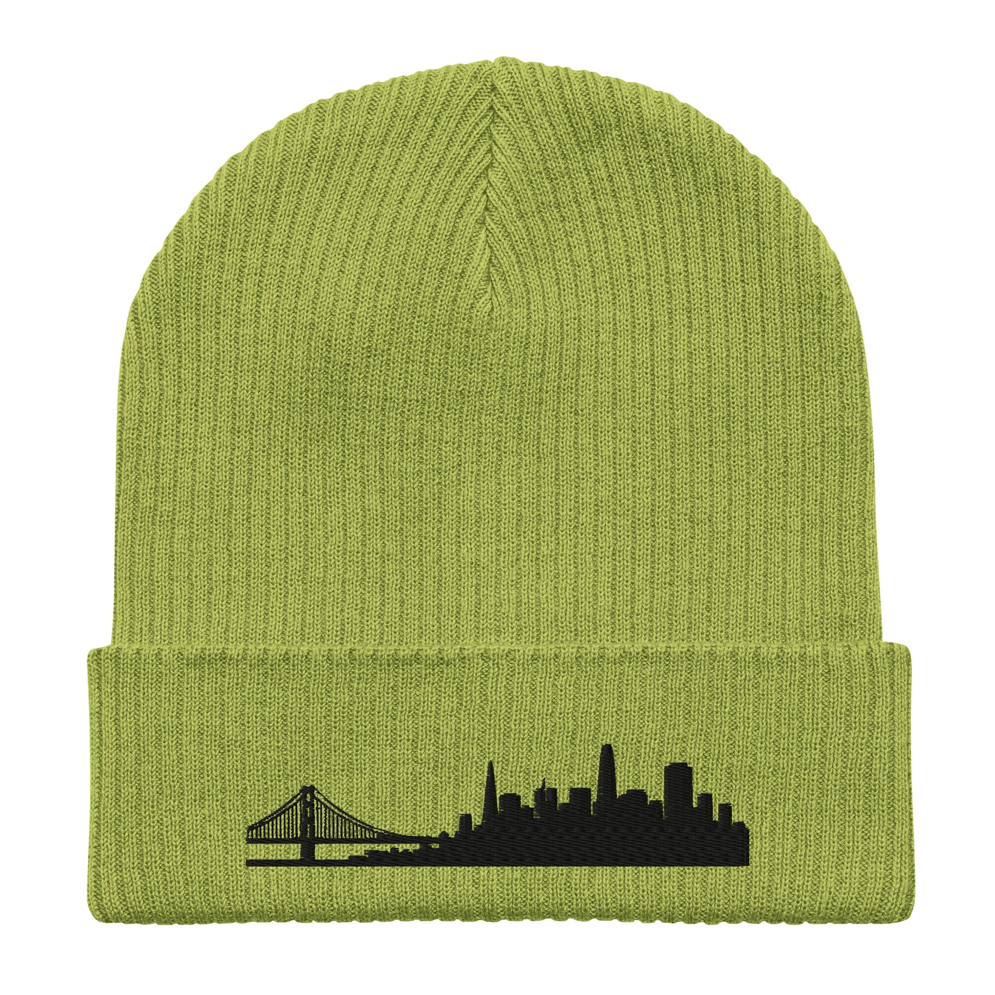 San Francisco Edition Organic Ribbed Beanie in leaf green with premium black embroidery | Our City | An Athlete Trains