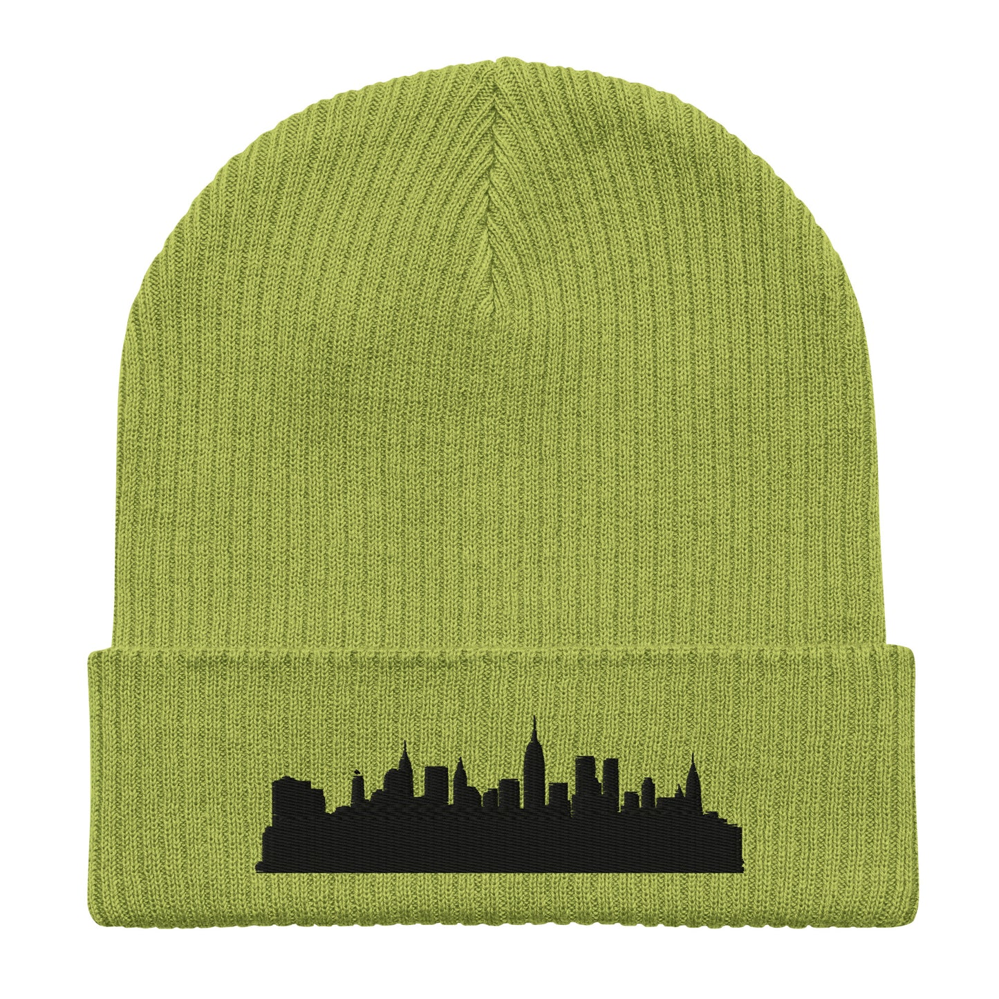 New York Edition Organic Ribbed Beanie in leaf green with premium black embroidery | Our City | An Athlete Trains