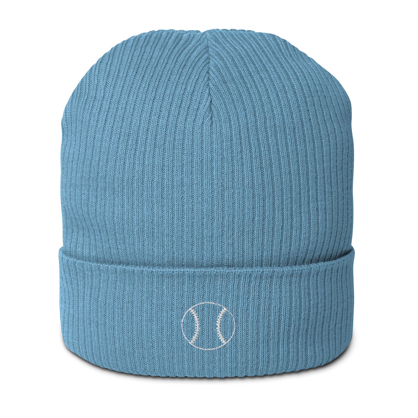 Baseball Edition organic ribbed beanie in blue made from 100% natural cotton | Our Game | An Athlete Trains