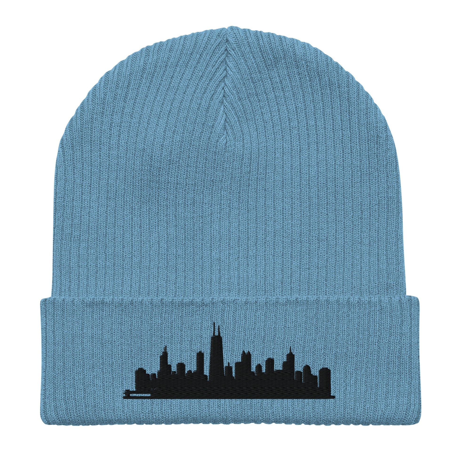 Chicago Edition Organic Ribbed Beanie in Blue with premium black embroidery | Our City | An Athlete Trains