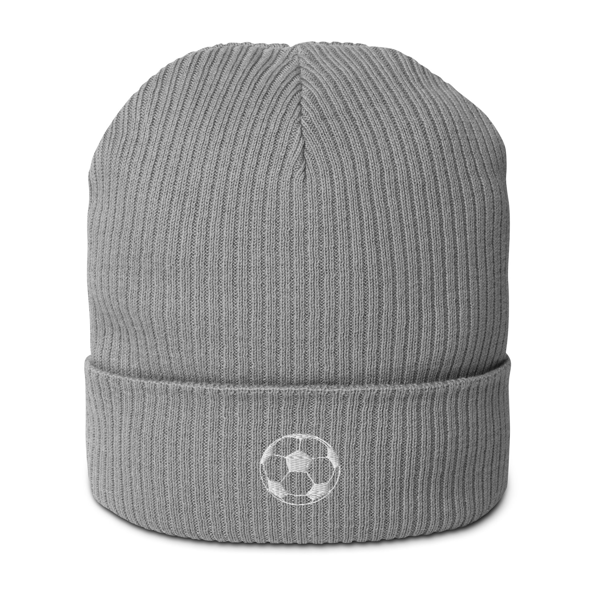 Soccer Edition organic ribbed beanie in light gray made from 100% natural cotton — Our Game collection by An Athlete Trains