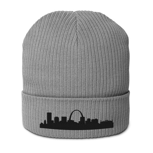St. Louis Edition Organic Ribbed Beanie in gray with premium black embroidery | Our City | An Athlete Trains