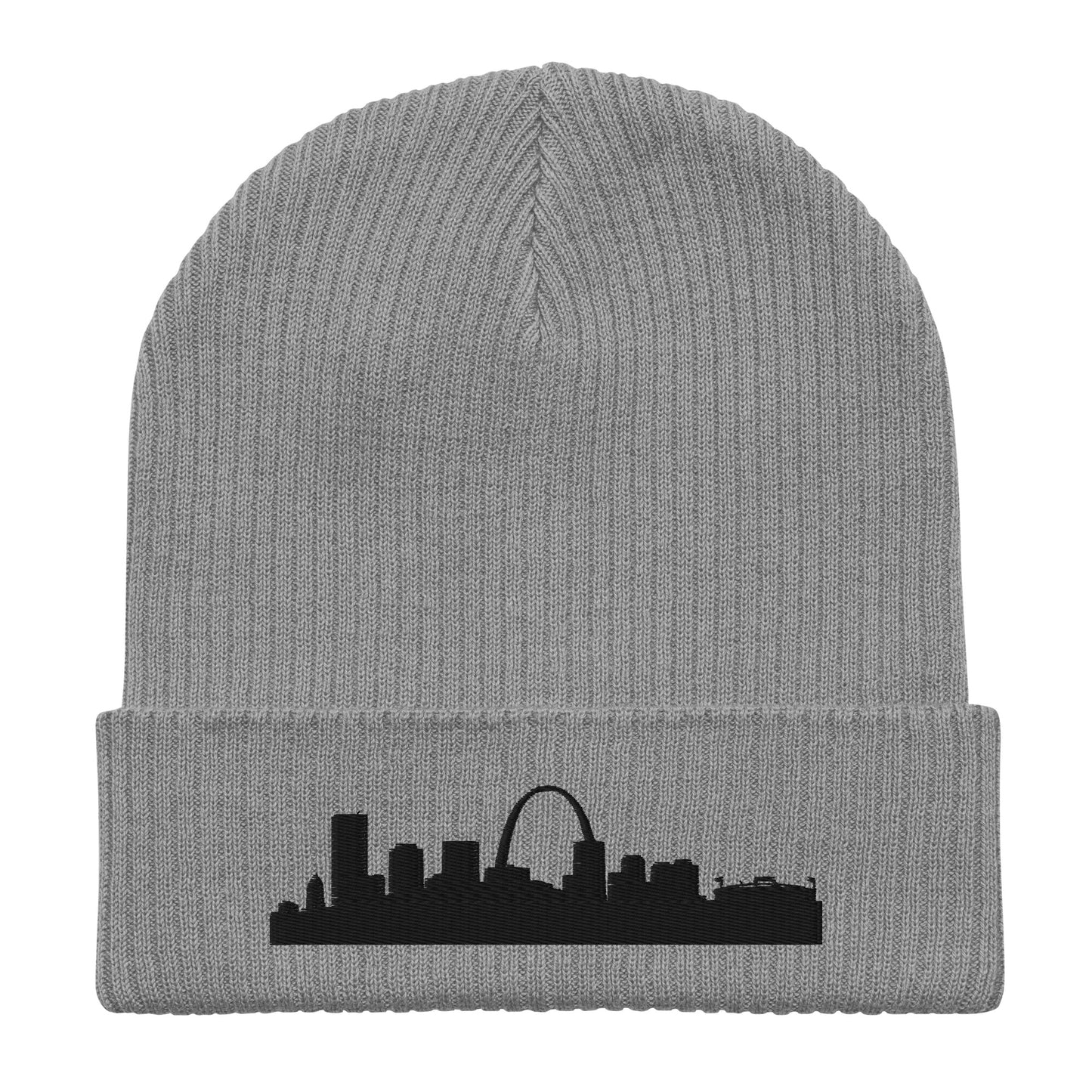 St. Louis Edition Organic Ribbed Beanie in gray with premium black embroidery | Our City | An Athlete Trains
