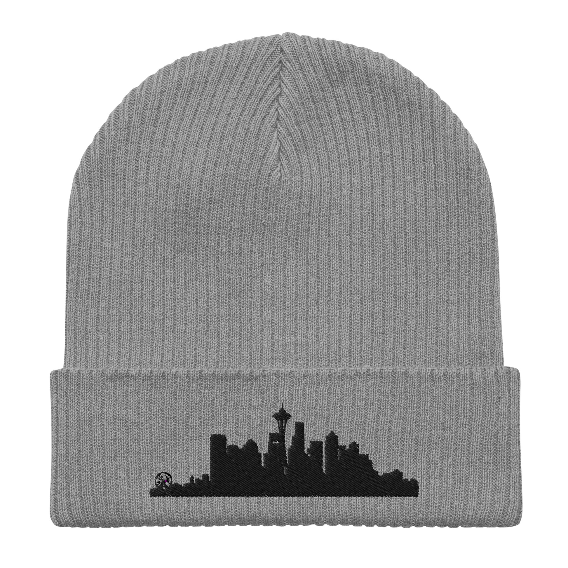 Seattle Edition Organic Ribbed Beanie in gray with premium black embroidery | Our City | An Athlete Trains