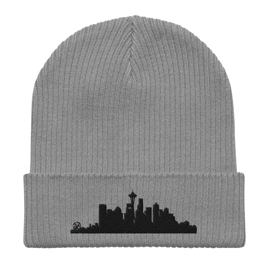 Seattle Edition Organic Ribbed Beanie in gray with premium black embroidery | Our City | An Athlete Trains