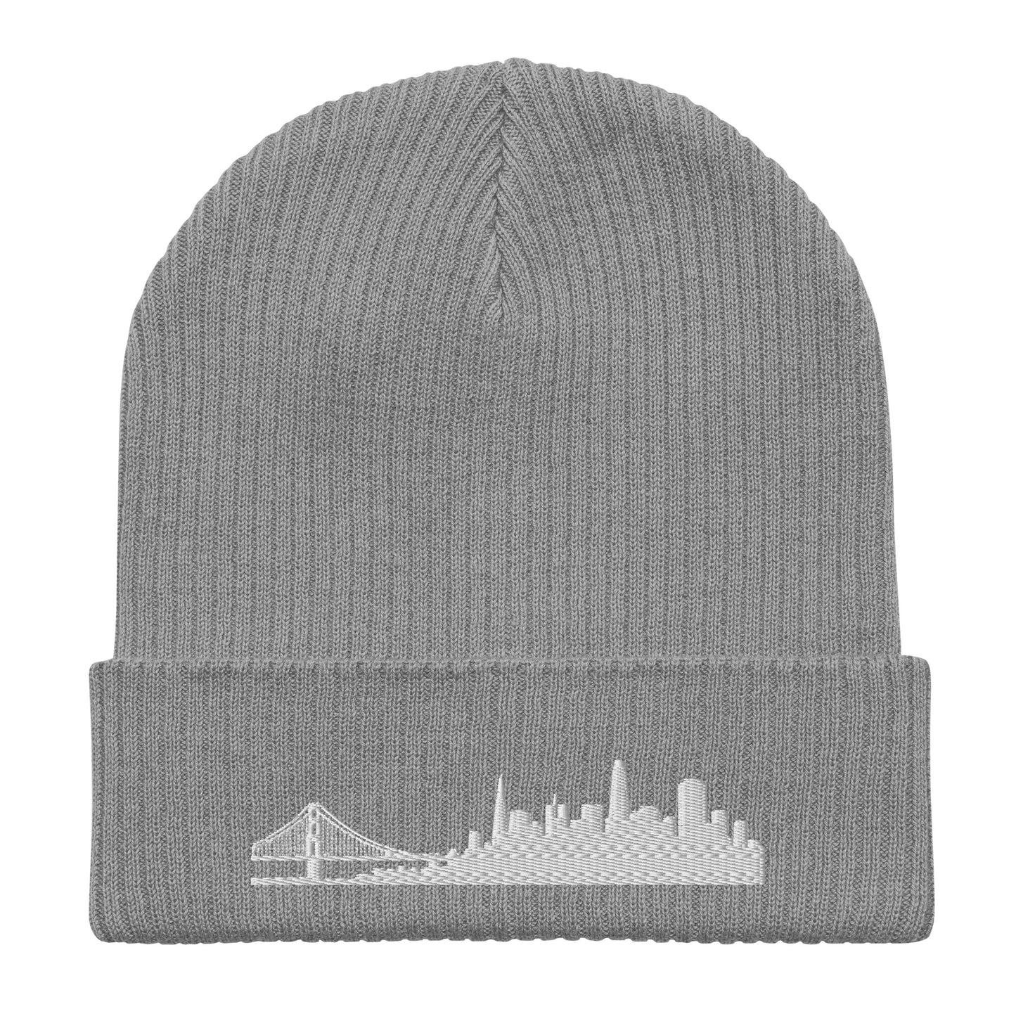 San Francisco Edition Organic Ribbed Beanie in gray with premium white embroidery | Our City | An Athlete Trains