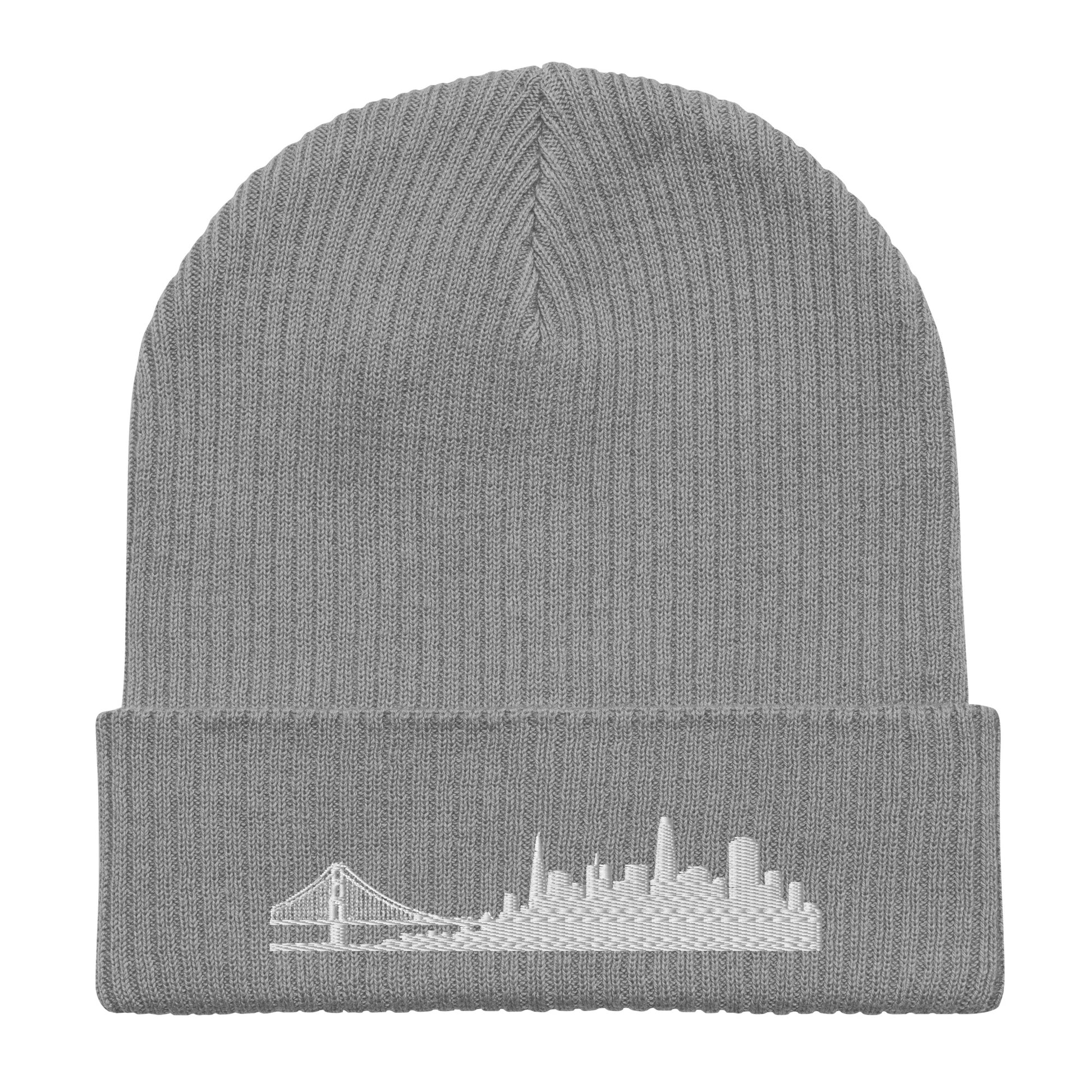 San Francisco Edition Organic Ribbed Beanie in gray with premium white embroidery | Our City | An Athlete Trains