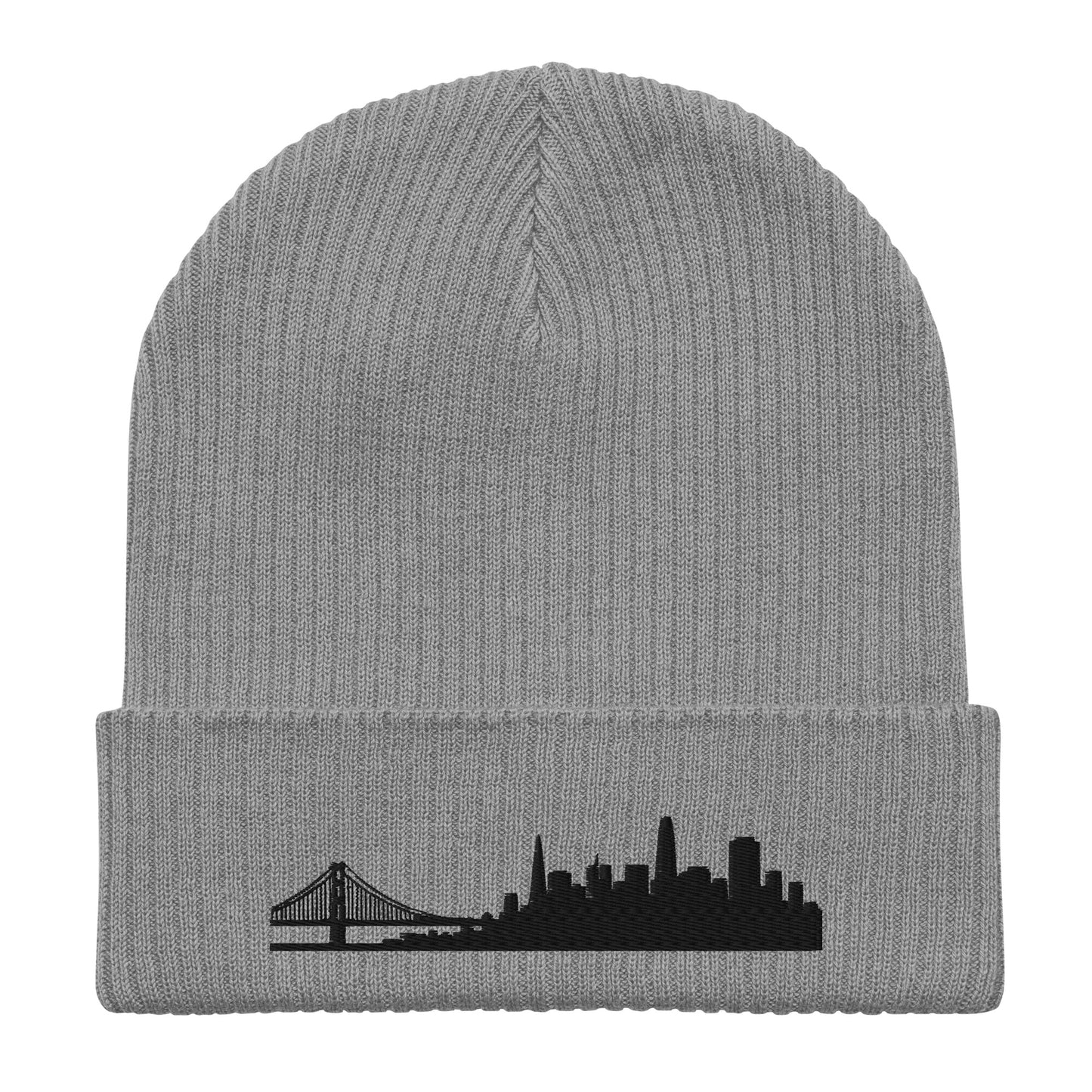 San Francisco Edition Organic Ribbed Beanie in gray with premium black embroidery | Our City | An Athlete Trains
