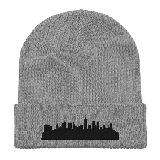 New York Edition Organic Ribbed Beanie in gray with premium black embroidery | Our City | An Athlete Trains