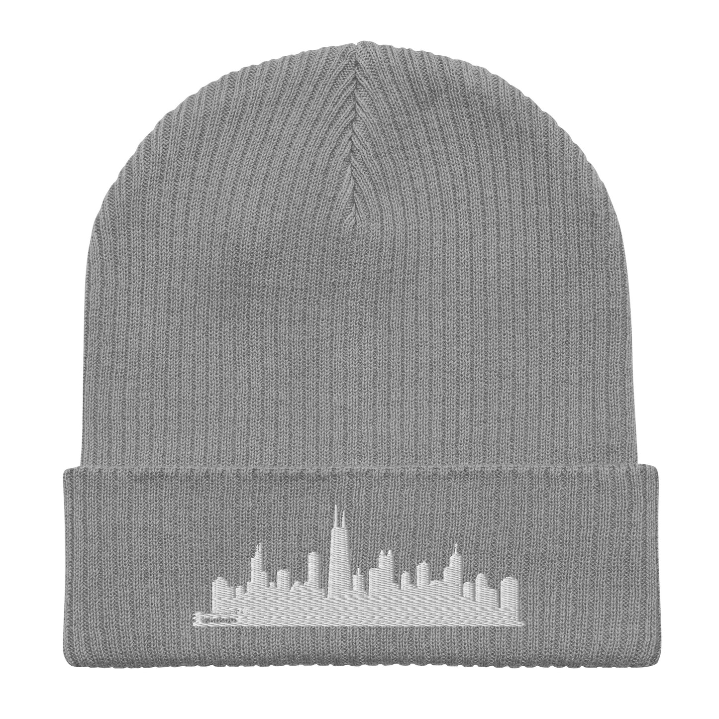 Chicago Edition Organic Ribbed Beanie in gray with premium white embroidery | Our City | An Athlete Trains