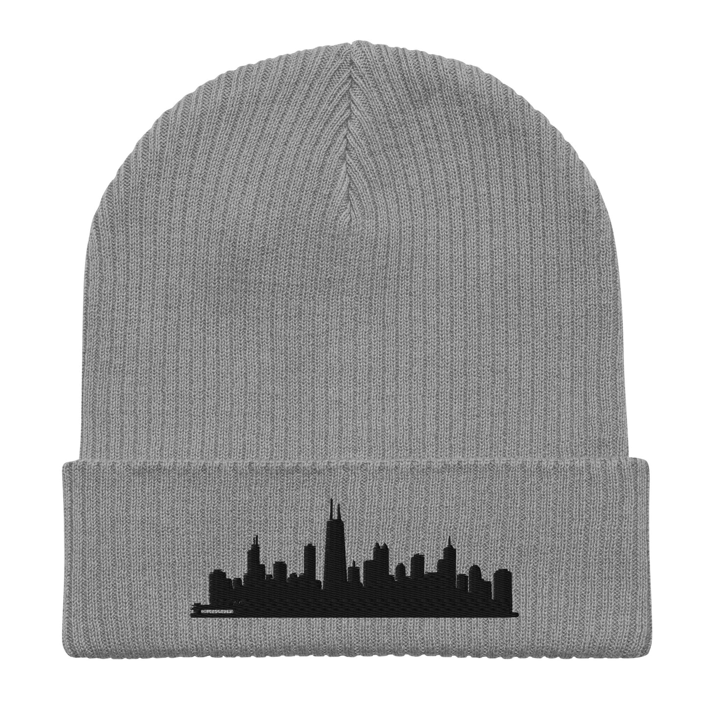 Chicago Edition Organic Ribbed Beanie in gray with premium black embroidery | Our City | An Athlete Trains