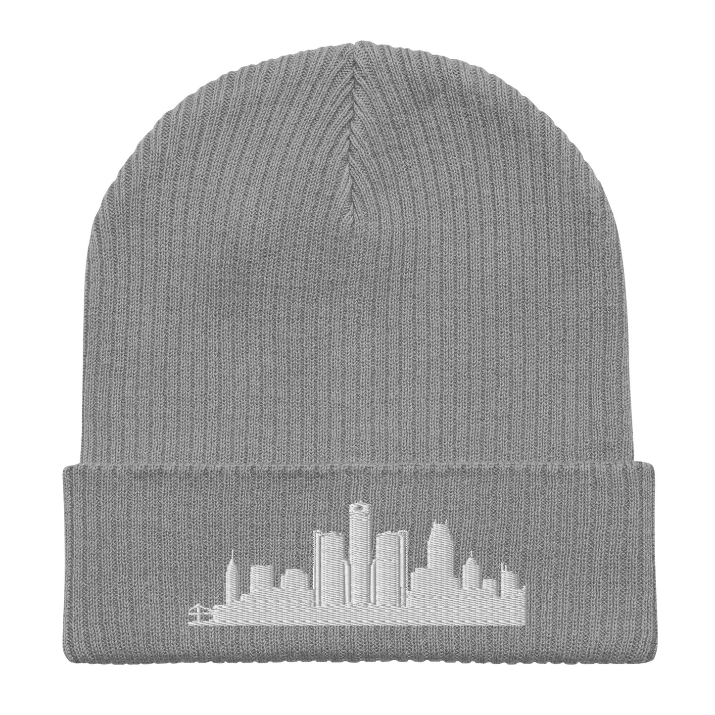 Detroit Edition Organic Ribbed Beanie in gray with premium white embroidery | Our City | An Athlete Trains