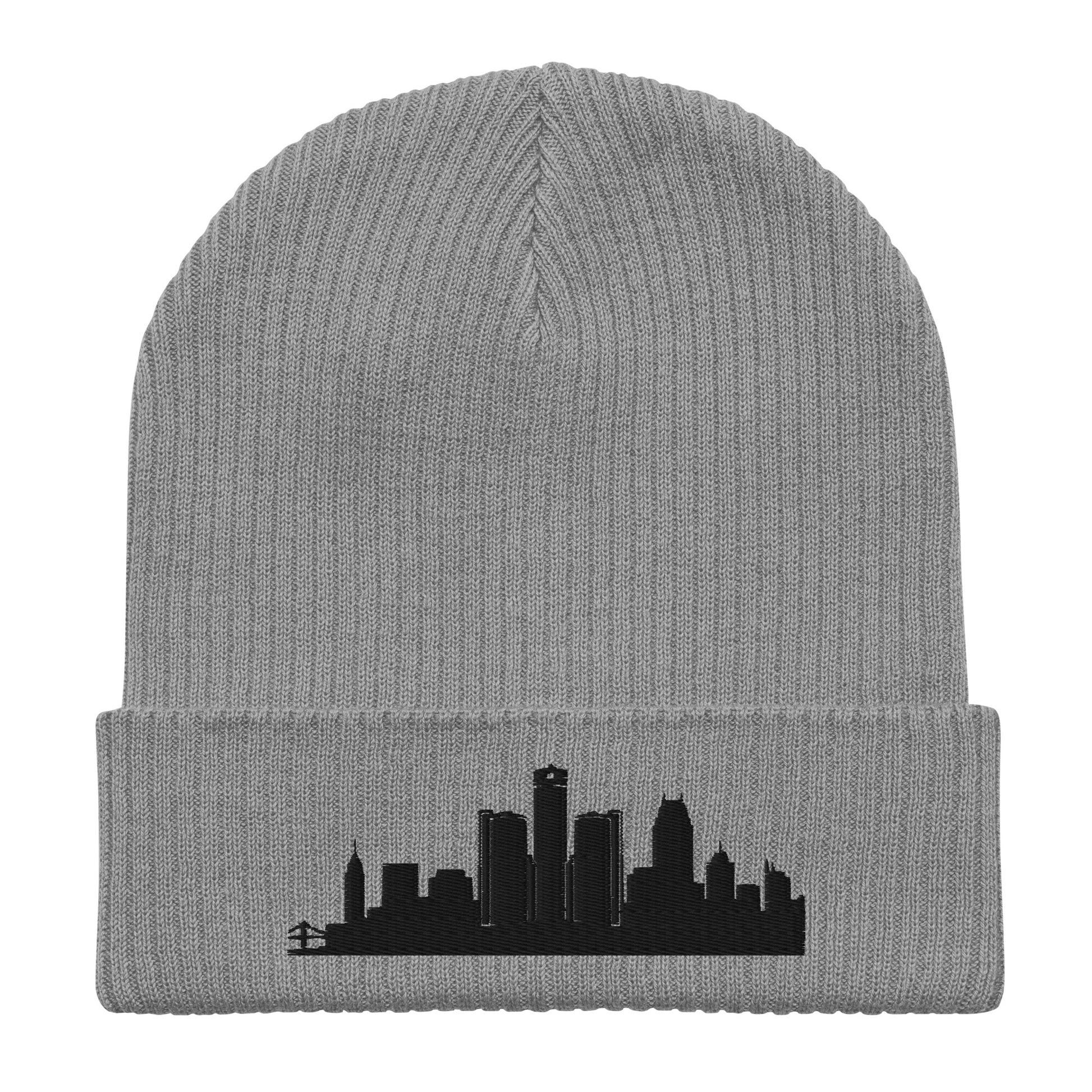 Detroit Edition Organic Ribbed Beanie in gray with premium black embroidery | Our City | An Athlete Trains