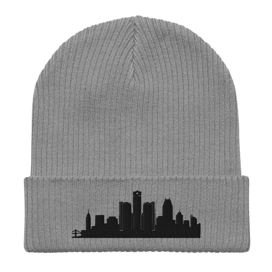 Detroit Edition Organic Ribbed Beanie in gray with premium black embroidery | Our City | An Athlete Trains