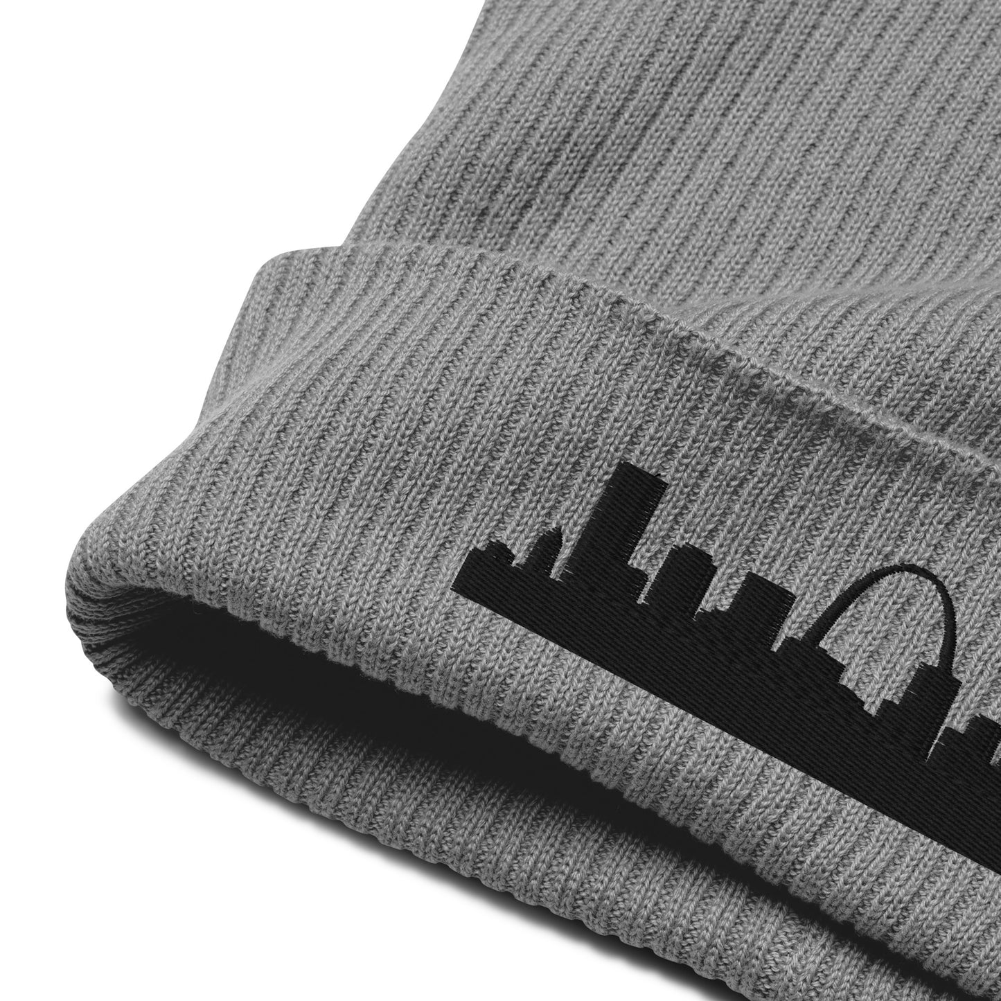 St. Louis Edition Organic Ribbed Beanie in gray with premium black embroidery | Our City | An Athlete Trains