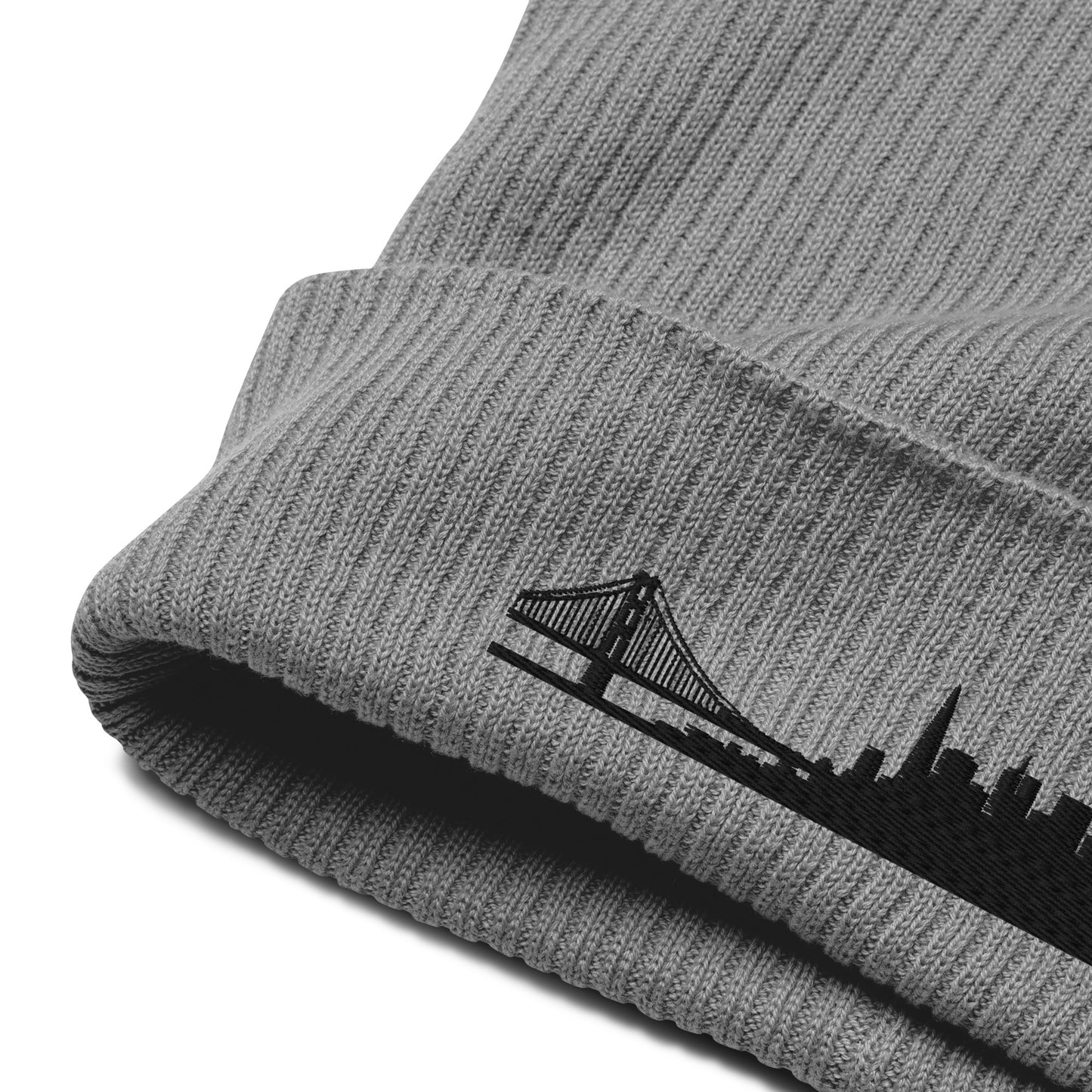 San Francisco Edition Organic Ribbed Beanie in gray with premium black embroidery | Our City | An Athlete Trains