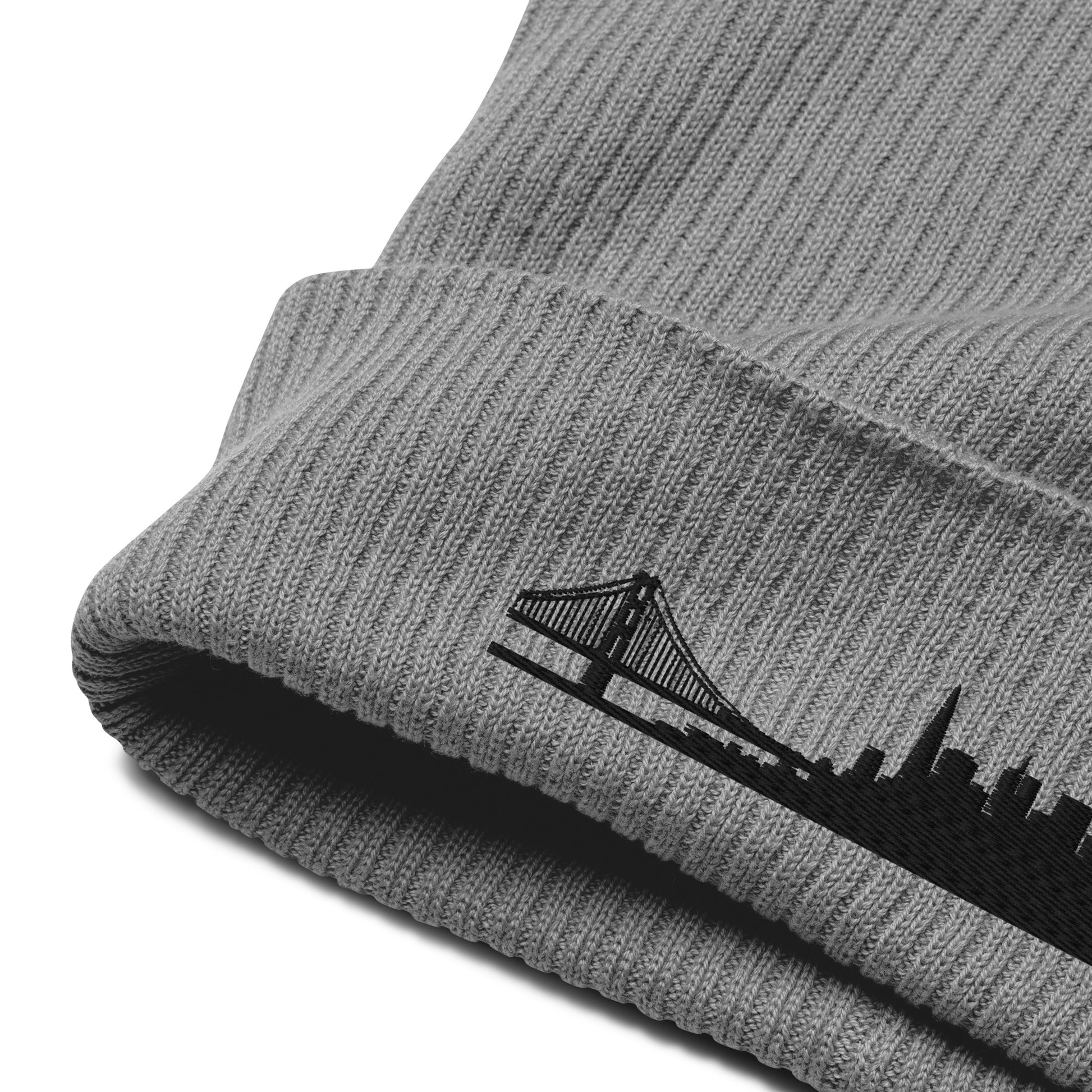 San Francisco Edition Organic Ribbed Beanie in gray with premium black embroidery | Our City | An Athlete Trains
