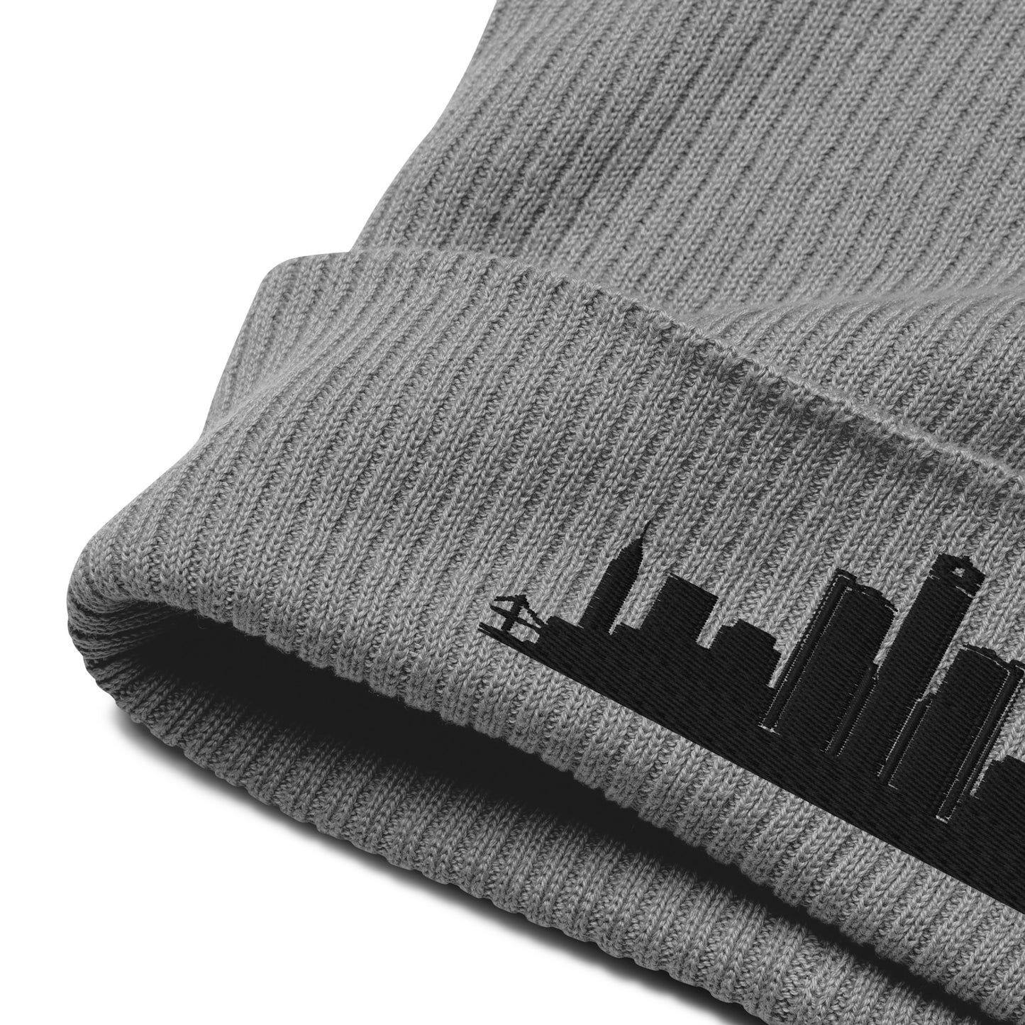 Detroit Edition Organic Ribbed Beanie in gray with premium black embroidery | Our City | An Athlete Trains