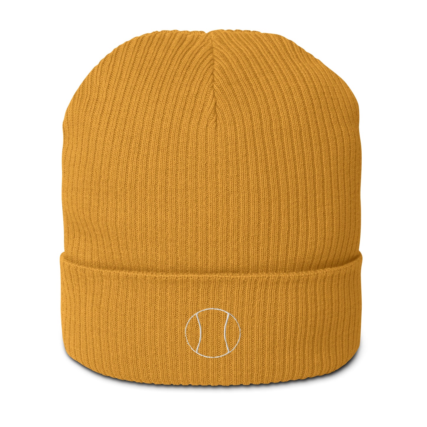 Tennis Edition organic ribbed beanie in mustard yellow made from 100% natural cotton — Our Game collection by An Athlete Trains