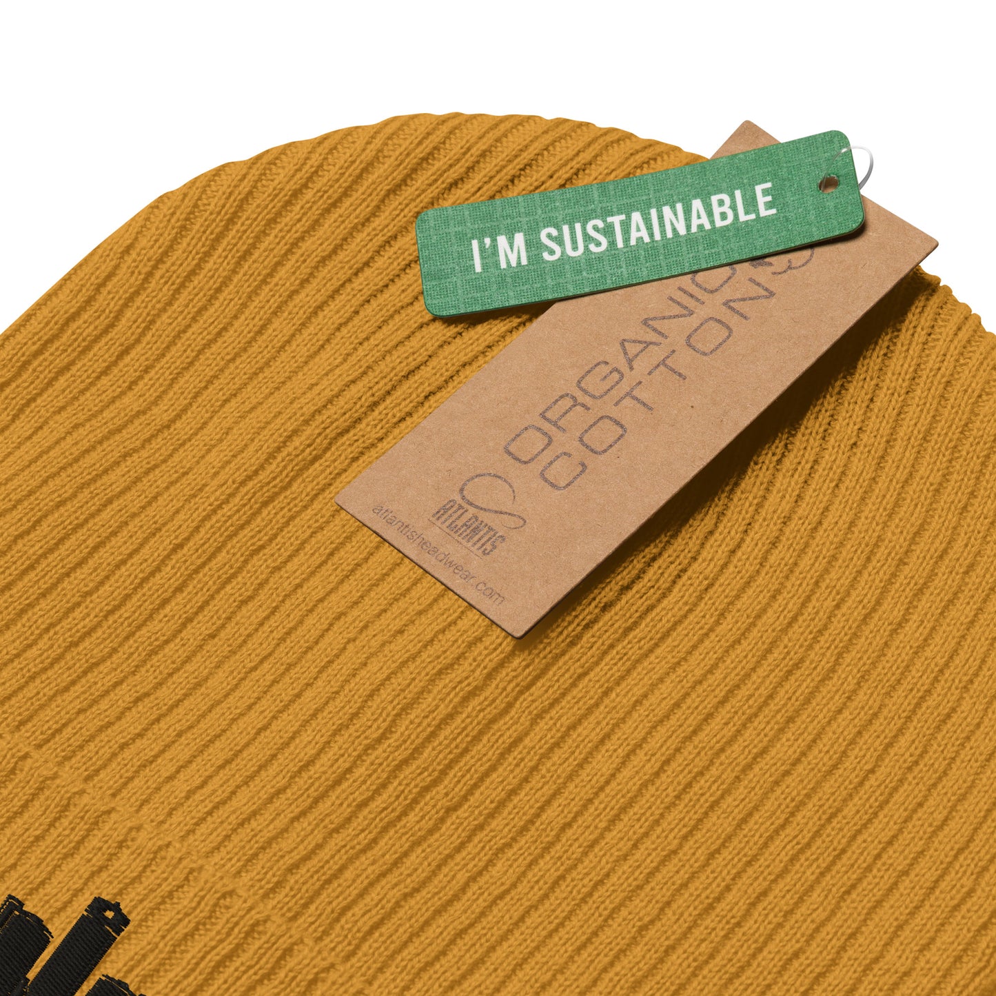 Detroit Edition Organic Ribbed Beanie in mustard yellow with premium black embroidery | Our City | An Athlete Trains