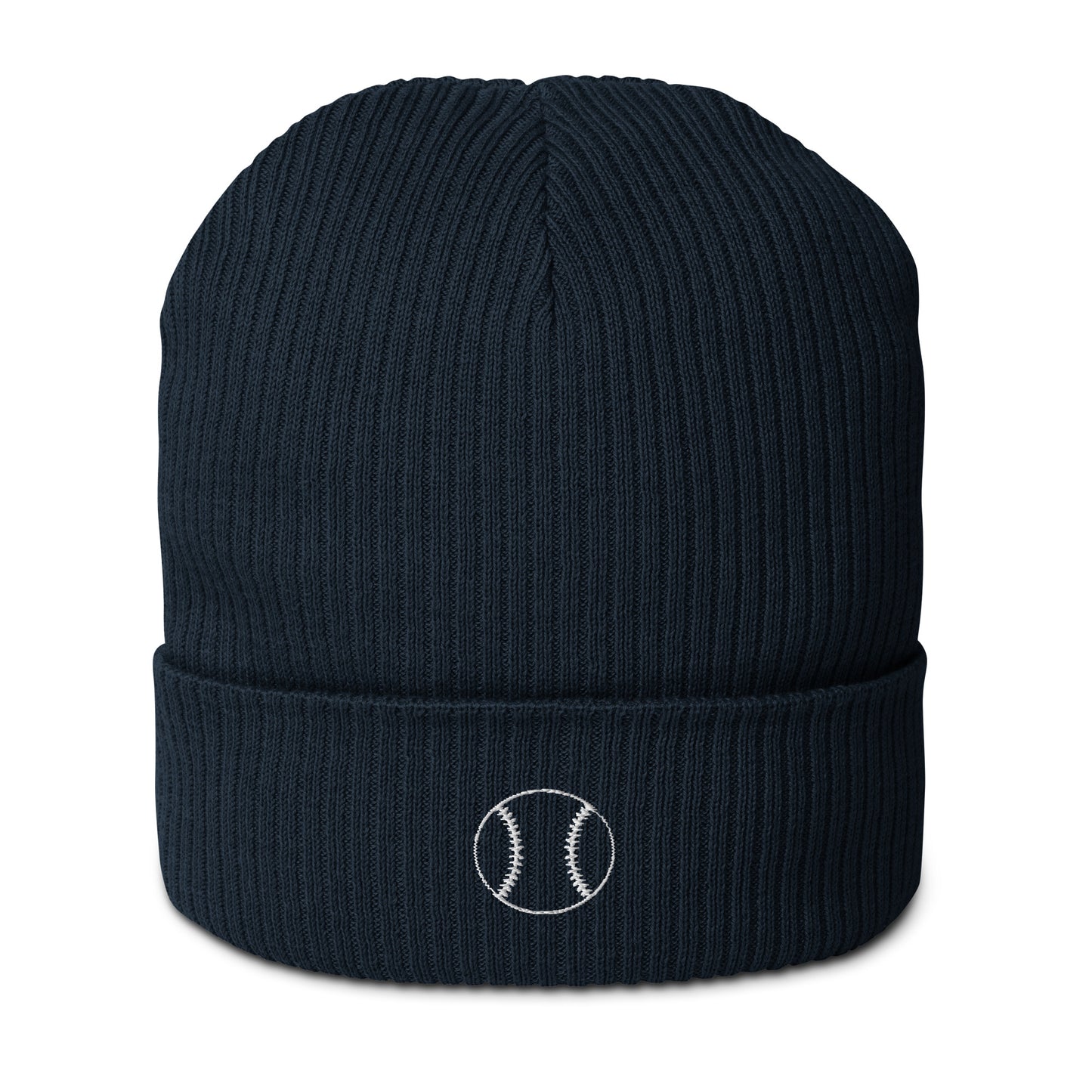 Baseball Edition organic ribbed beanie in navy made from 100% natural cotton | Our Game | An Athlete Trains