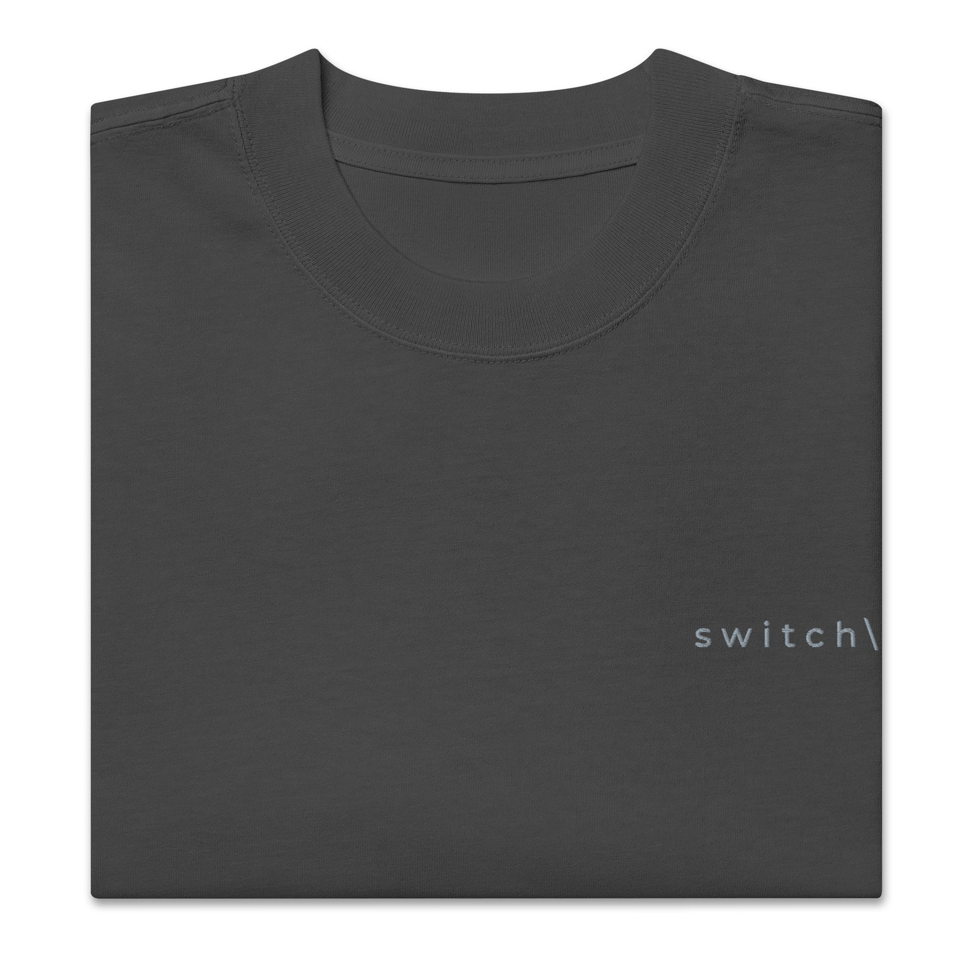 Vintage-style faded oversized t-shirt in faded black with gray switch\off and logo embroidery - An Athlete Trains.