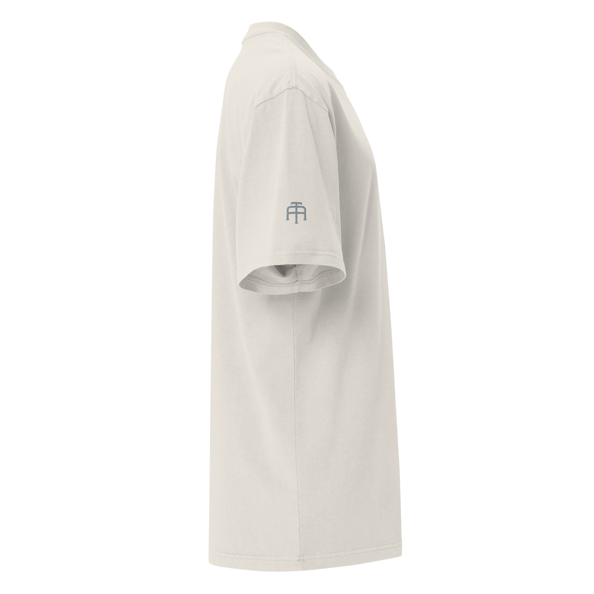 Vintage-style faded oversized t-shirt in faded bone with gray switch\off and logo embroidery - An Athlete Trains.