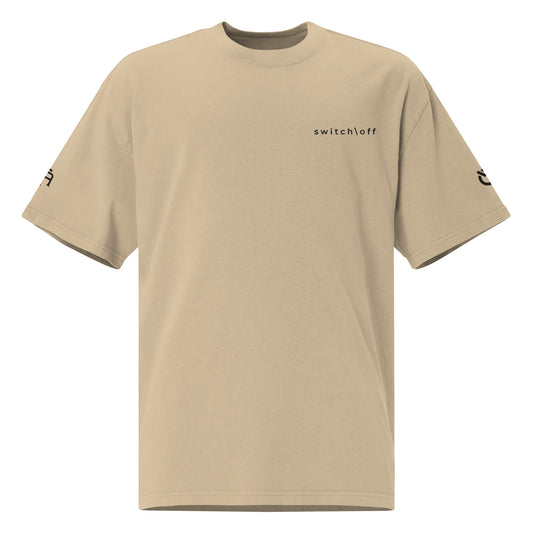 Vintage-style faded oversized t-shirt in khaki with black switch\off embroidery - An Athlete Trains.