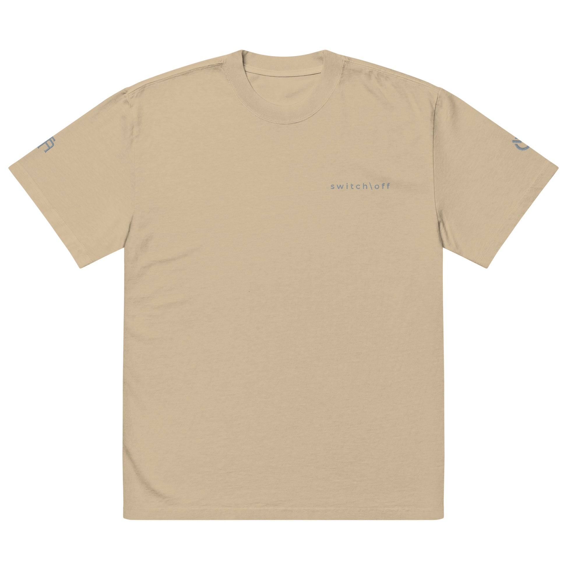 Vintage-style faded oversized t-shirt in faded khaki with gray switch\off and logo embroidery - An Athlete Trains.
