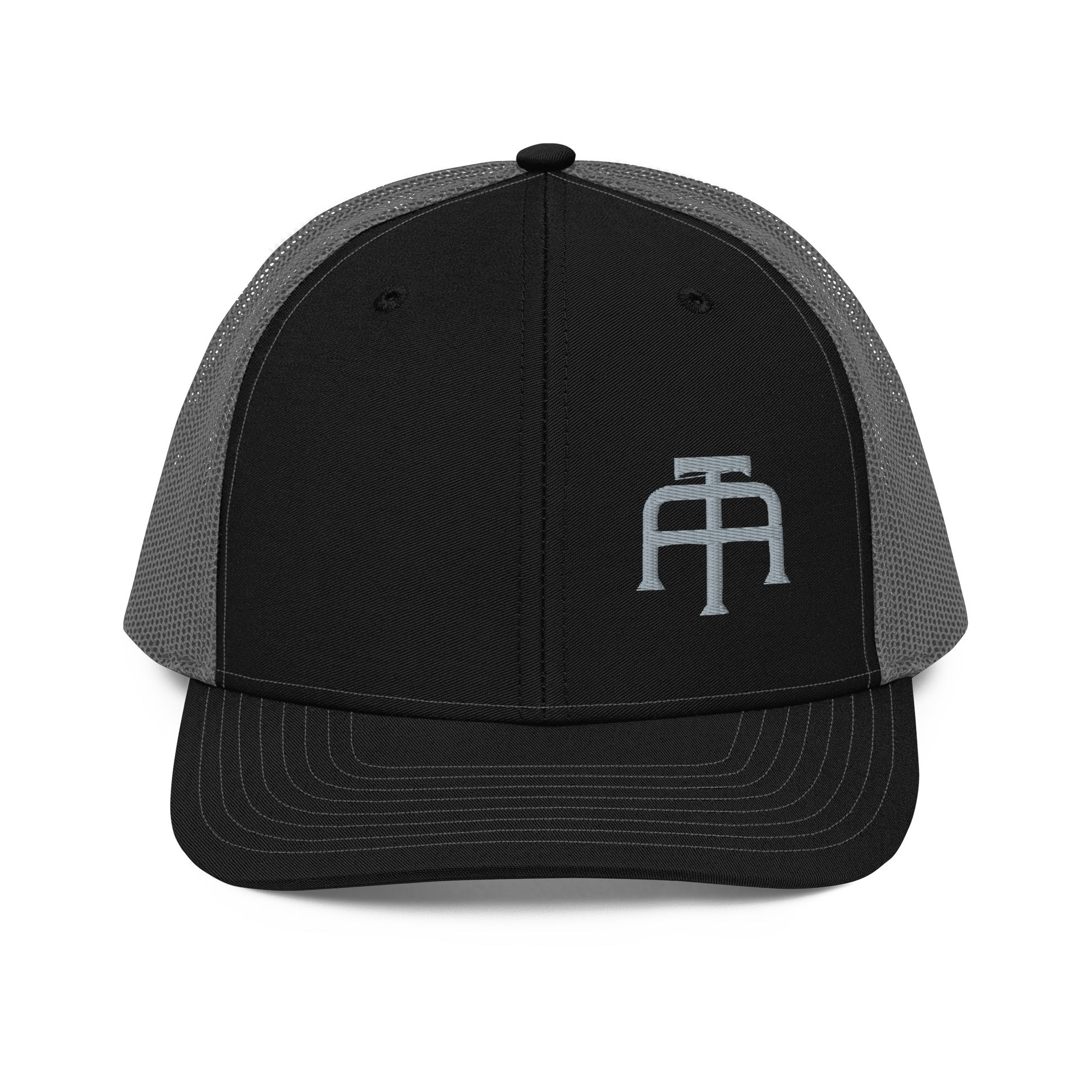 An Athlete Trains structured 6-panel, mid-profile trucker cap is 60% cotton, 40% polyester, 100% polyester mesh back. Pre-curved contrast stitched visor, underbill matches visor color and adjustable plastic snapback