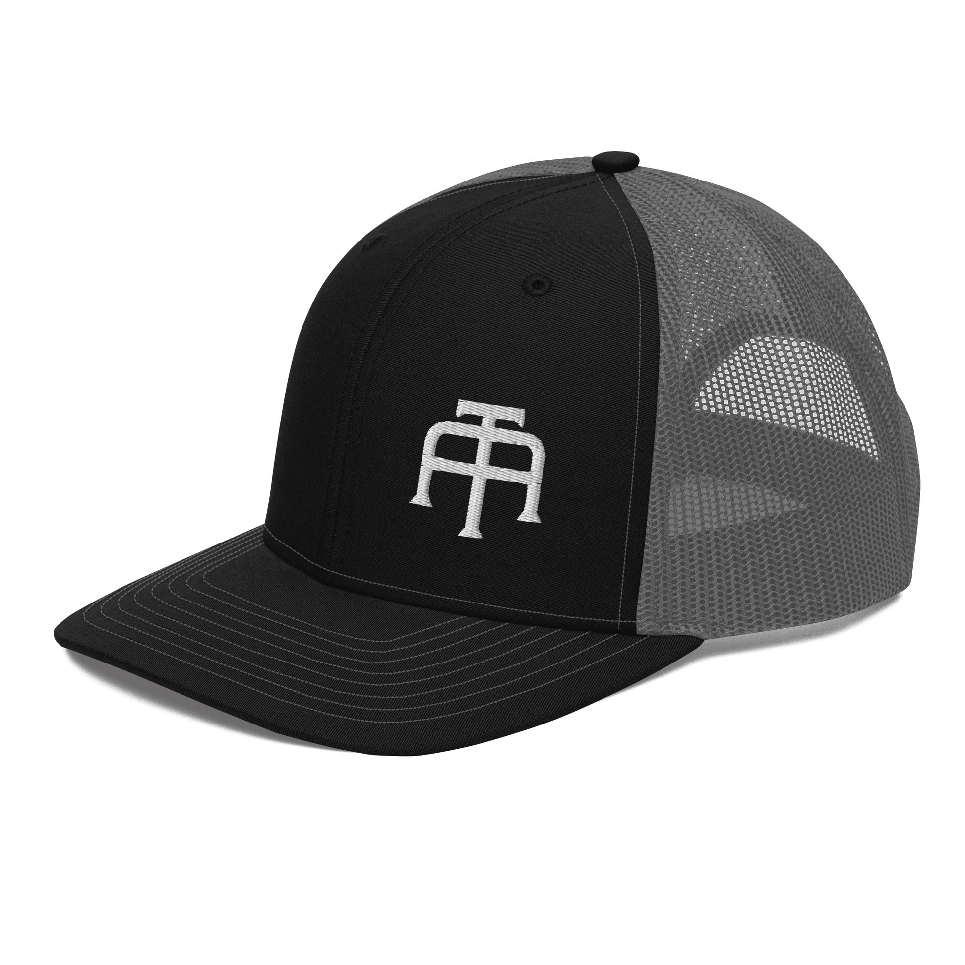 An Athlete Trains structured 6-panel, mid-profile trucker cap is 60% cotton, 40% polyester, 100% polyester mesh back. Pre-curved contrast stitched visor, underbill matches visor color and adjustable plastic snapback
